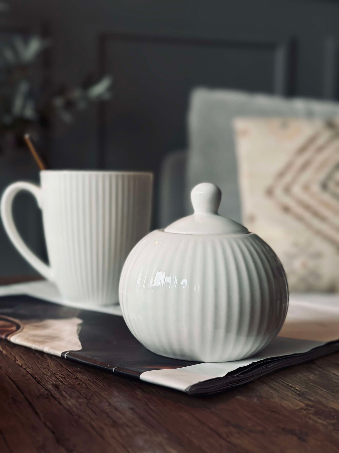 Riflet Sukkerbolle - Porselen