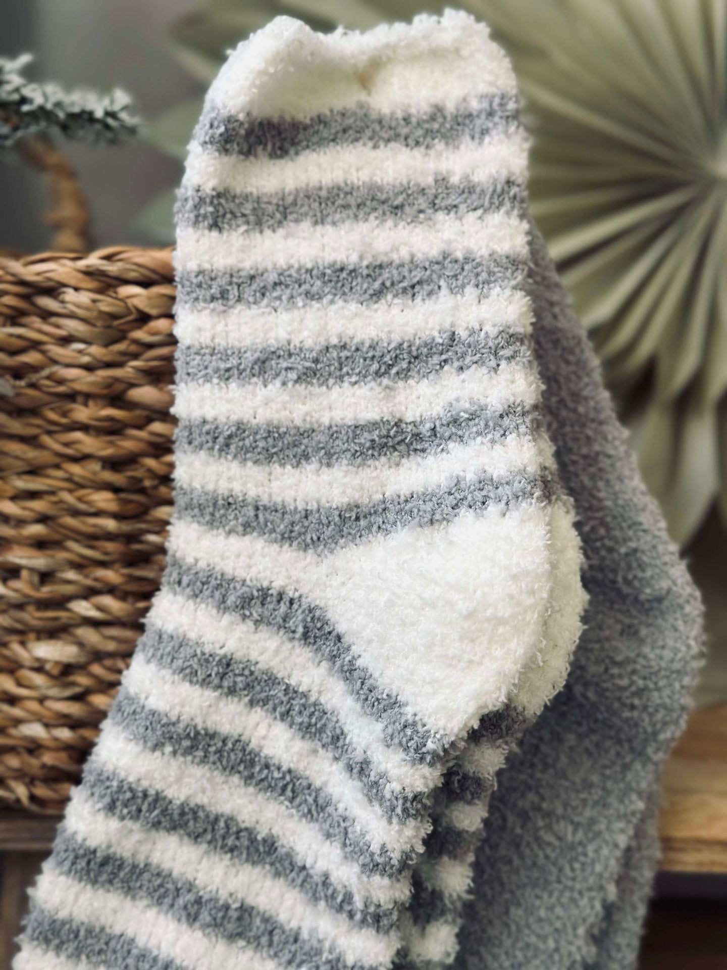 Sokker Fluffy grey stripes - Sett med 2 par