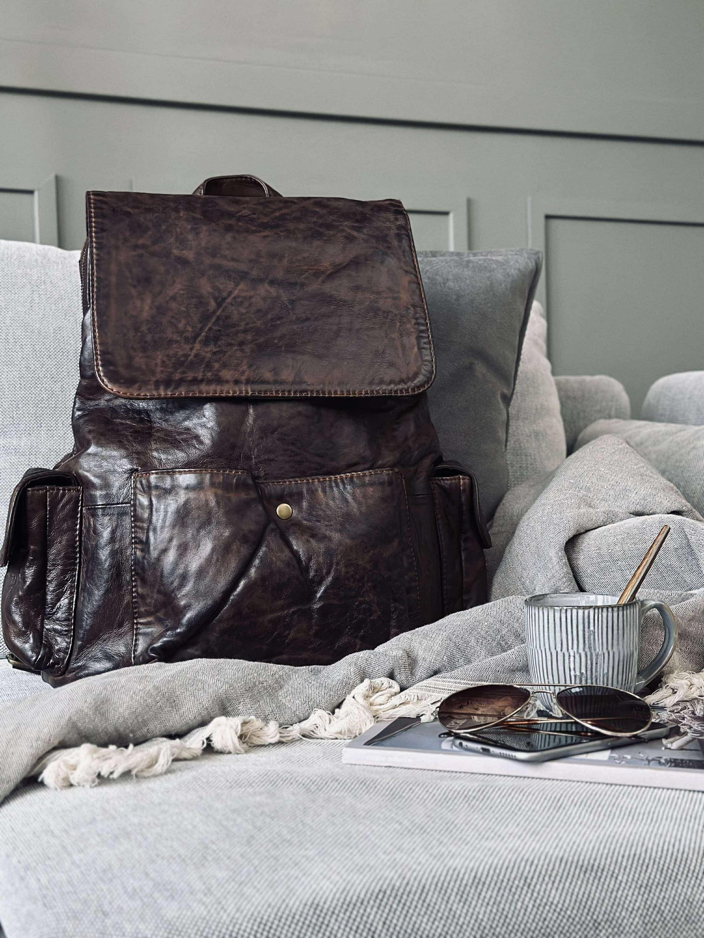 Ryggsekk kult design – Mykt lammeskinn brun