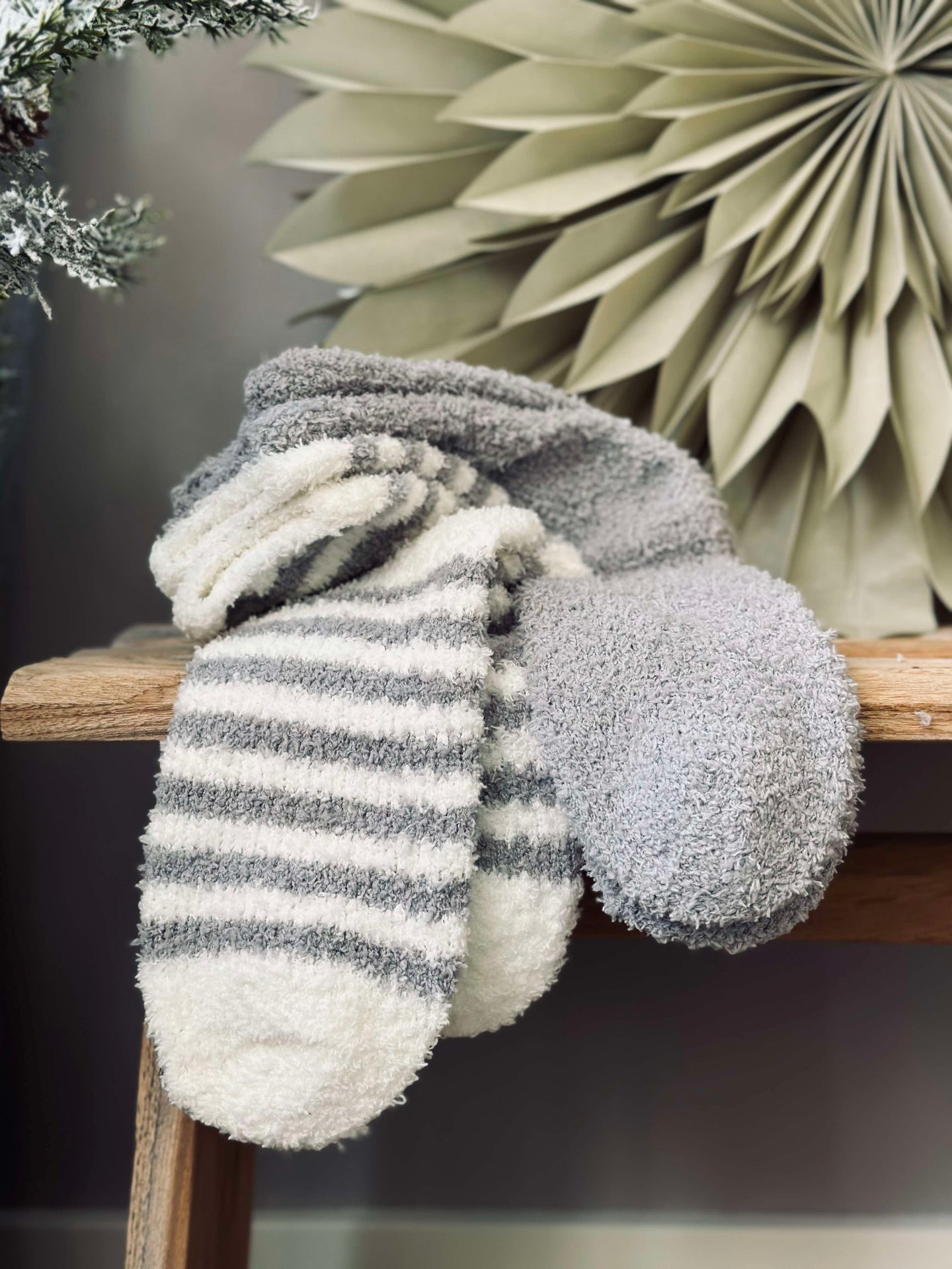 Sokker Fluffy grey stripes - Sett med 2 par