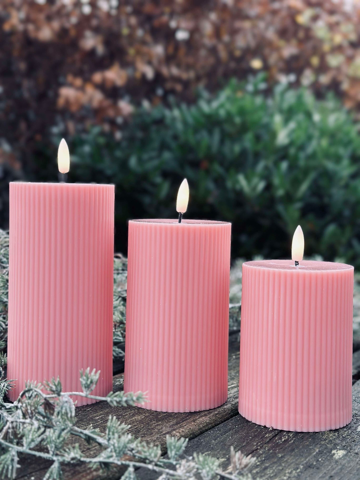LED utendørs blokklys med riller - Sett med 3 stk - Rosa
