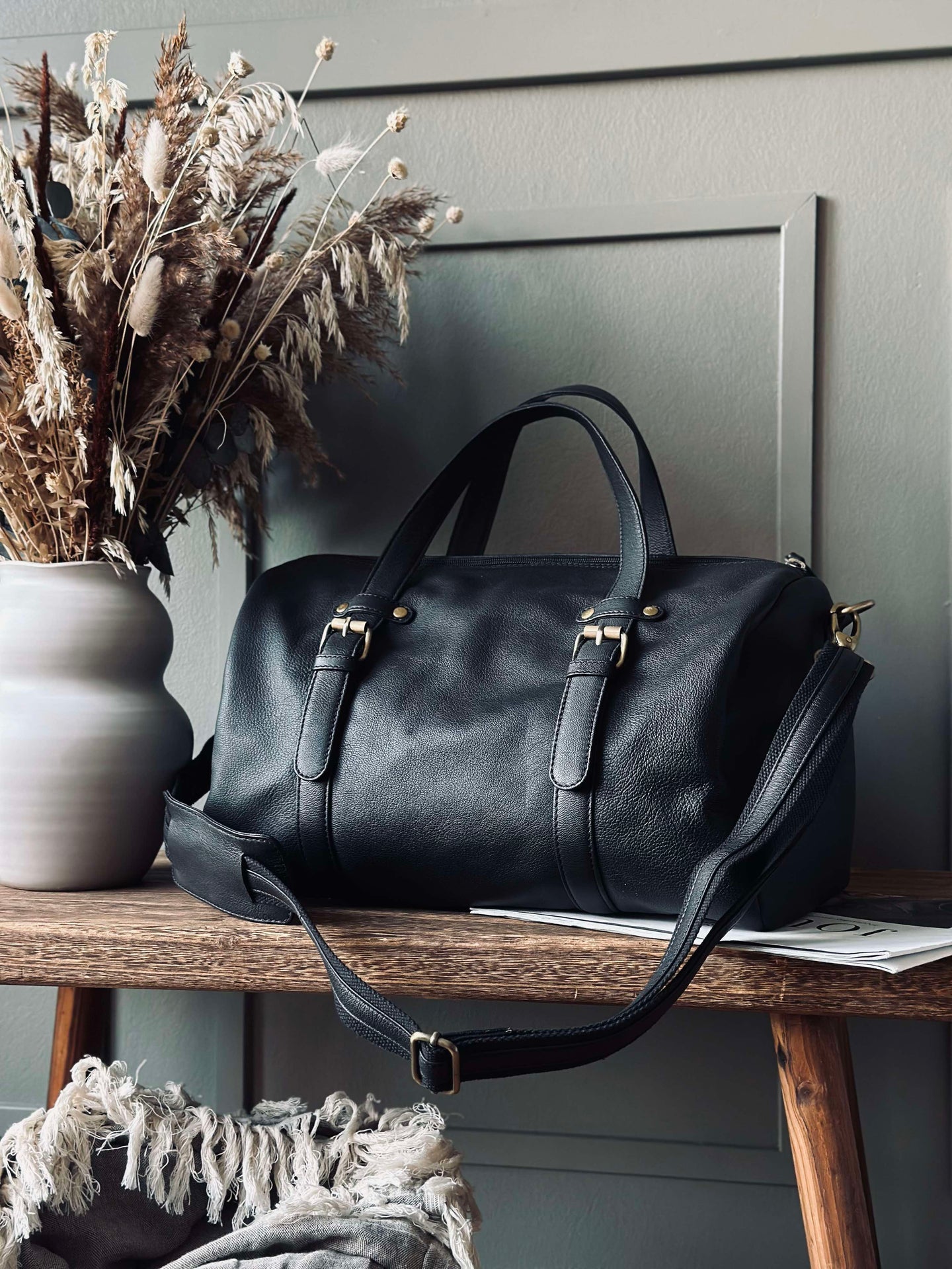Treningstaske BLACK leather