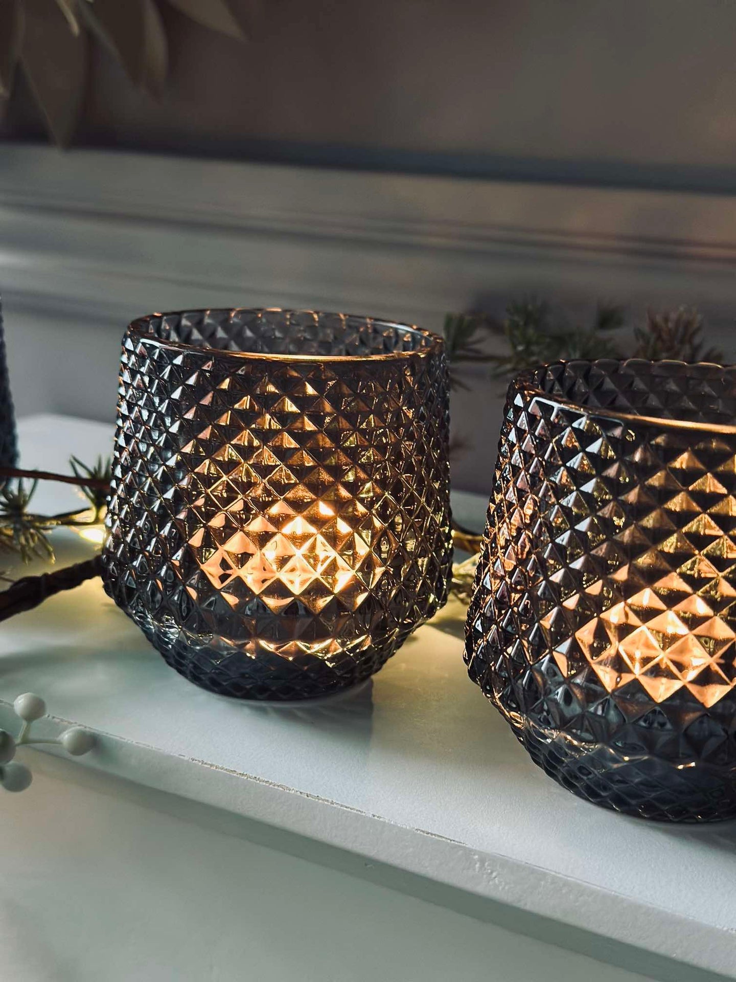 Lysestaker i glass Grå - Sett med 3 stk.