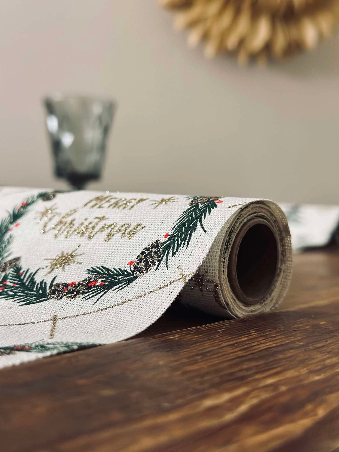 Bordløper med julekrans - 2 meter