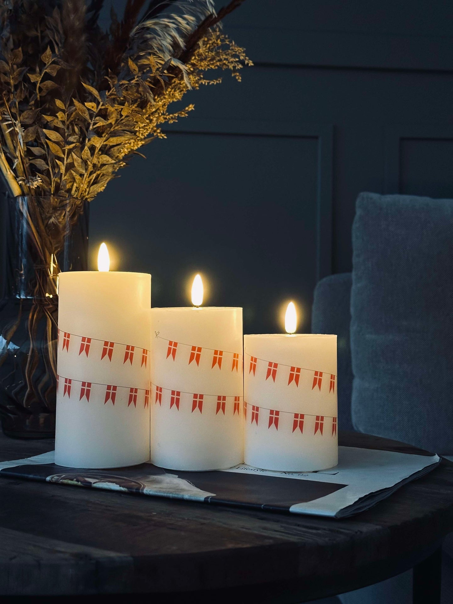 LED blokklys med flagg – Sett med 3 stk og fjernkontroll