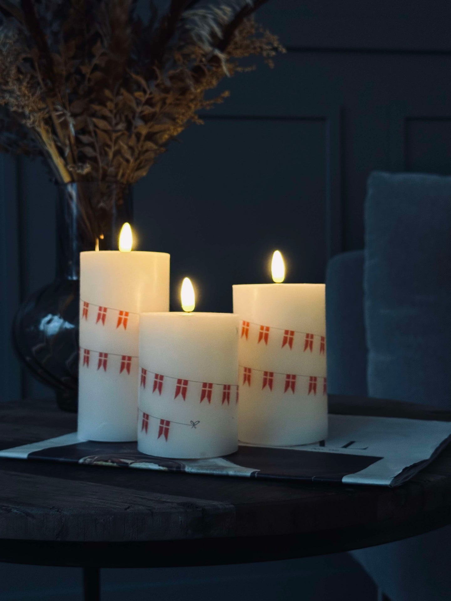 LED blokklys med flagg – Sett med 3 stk og fjernkontroll