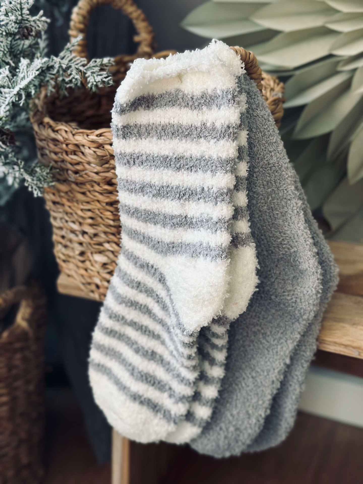 Sokker Fluffy grey stripes - Sett med 2 par