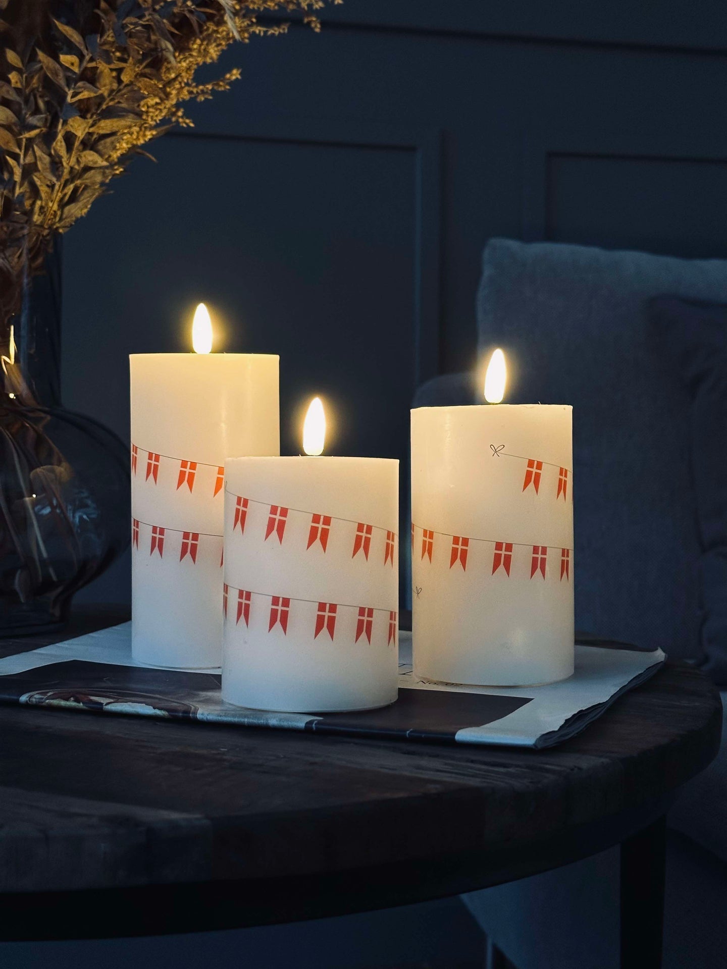 LED blokklys med flagg – Sett med 3 stk og fjernkontroll