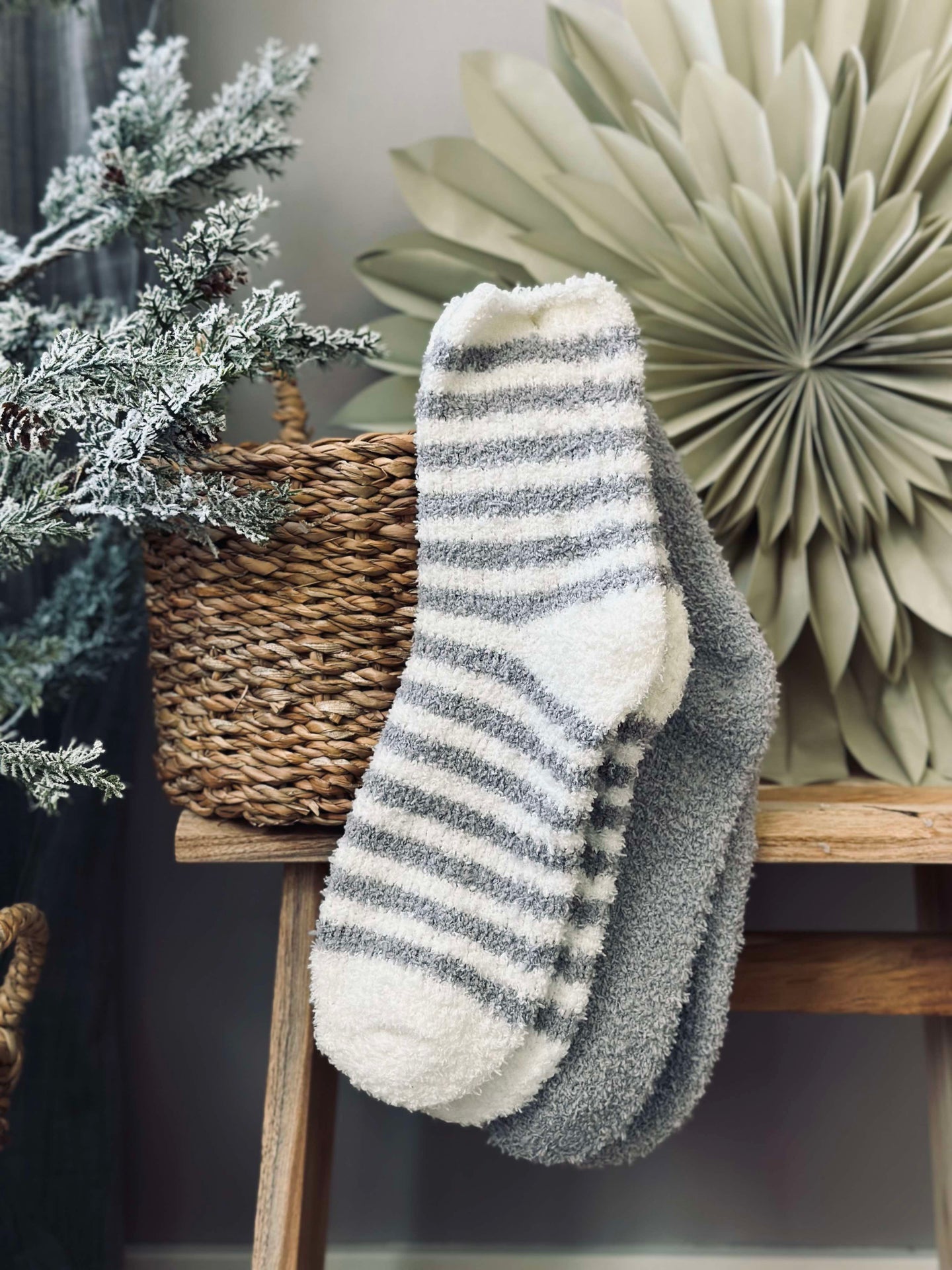 Sokker Fluffy grey stripes - Sett med 2 par