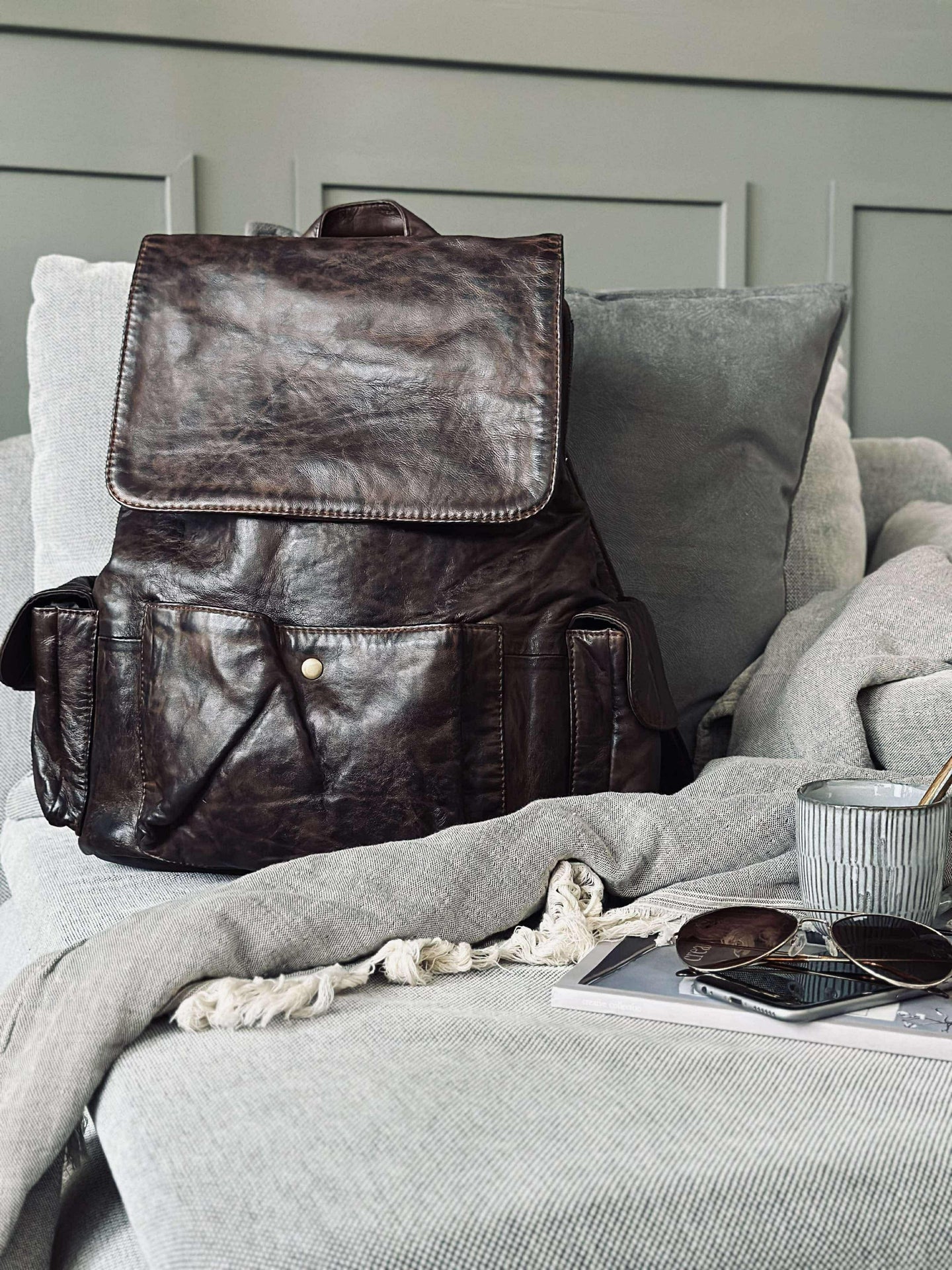 Ryggsekk kult design – Mykt lammeskinn brun