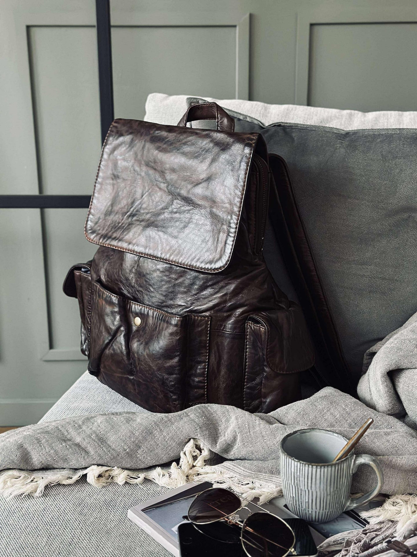 Ryggsekk kult design – Mykt lammeskinn brun