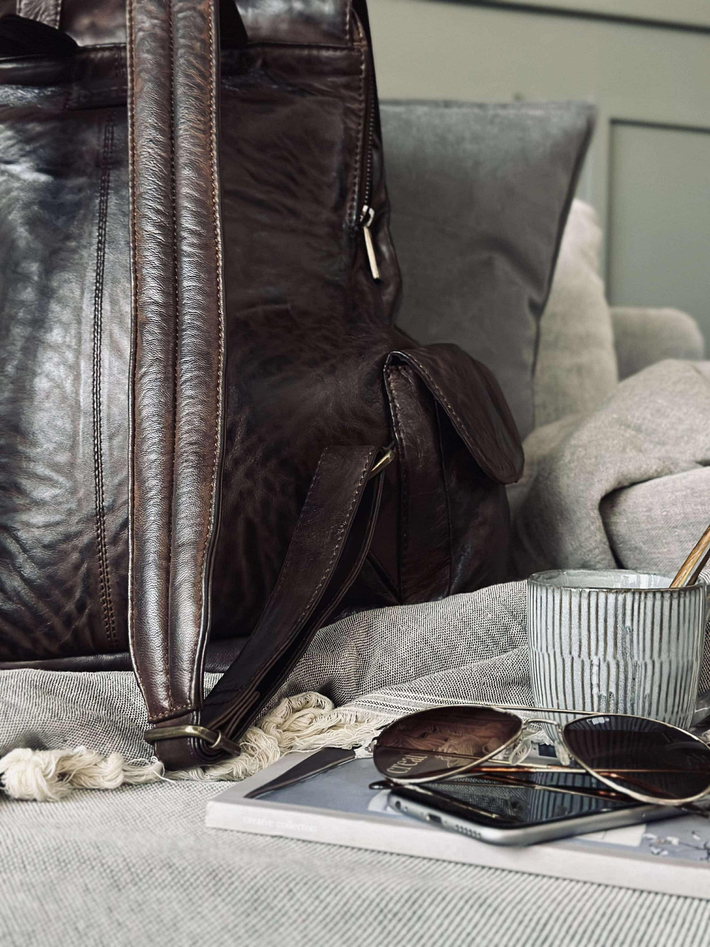 Ryggsekk kult design – Mykt lammeskinn brun