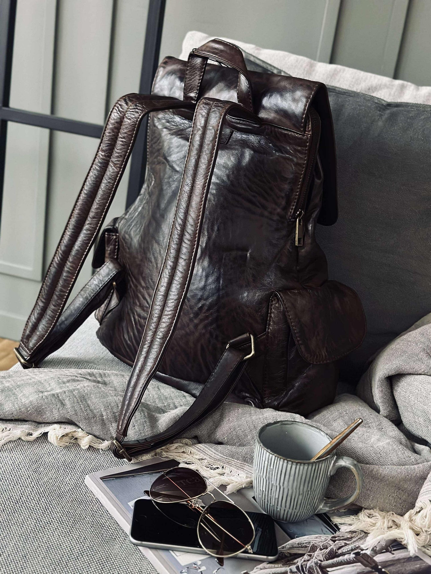 Ryggsekk kult design – Mykt lammeskinn brun