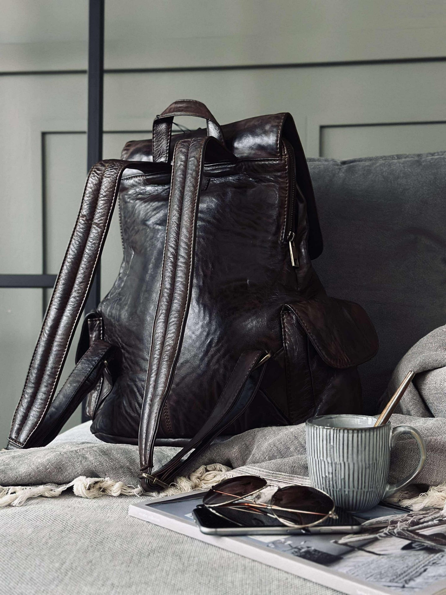 Ryggsekk kult design – Mykt lammeskinn brun