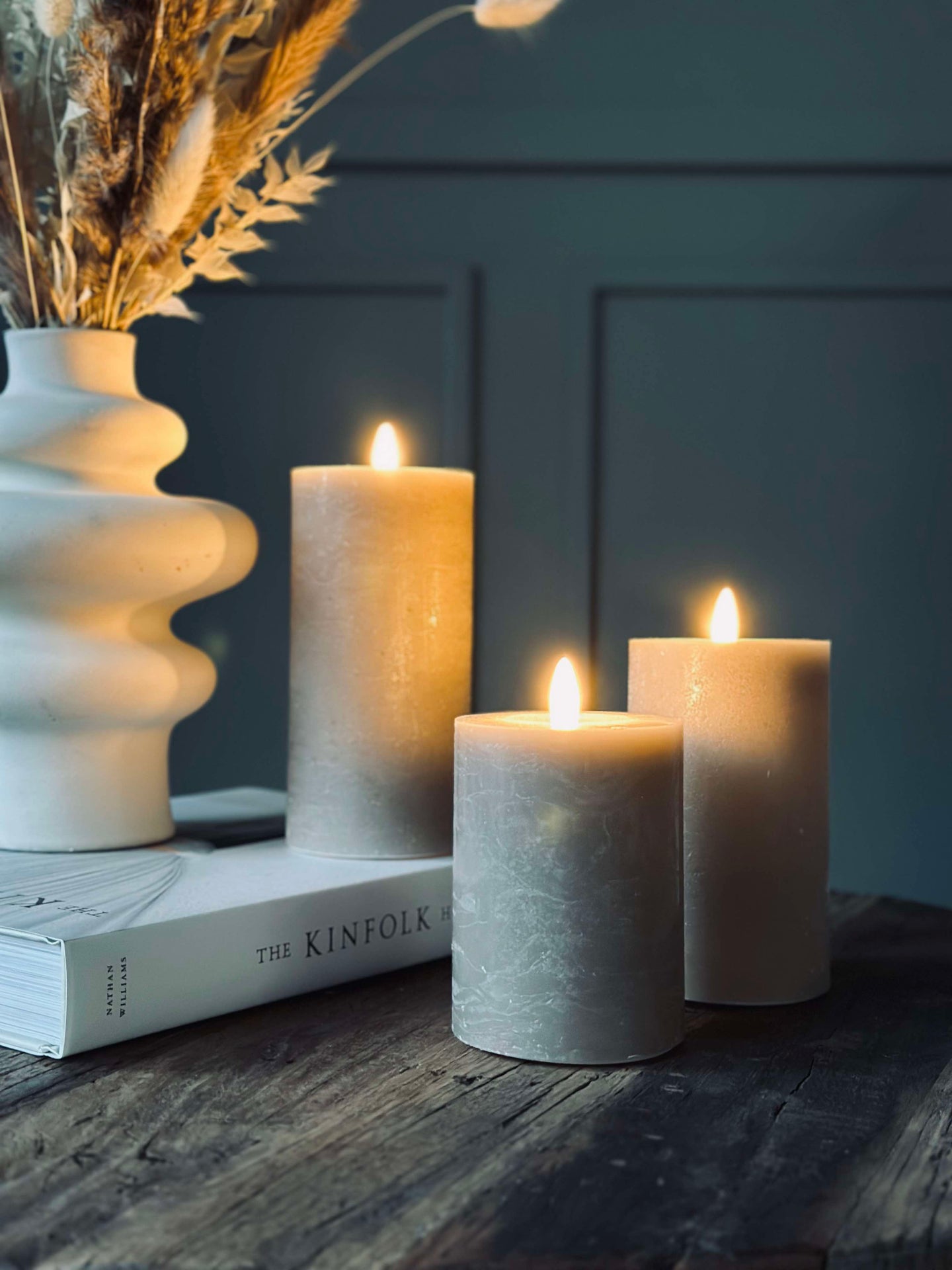 LED bloklys / Sand – 3 stk rustikke lys