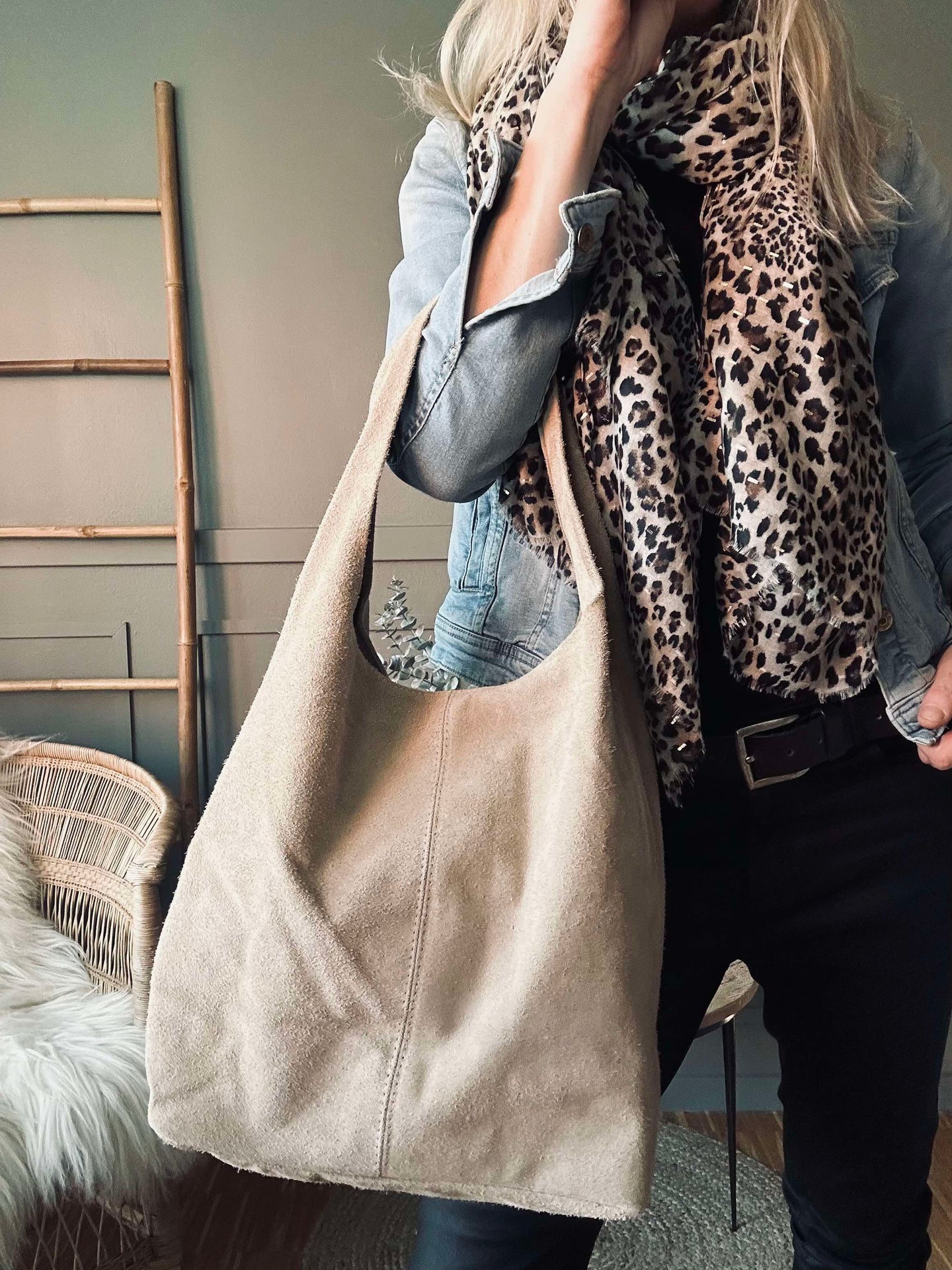 Shopper Beige Semsket skinn