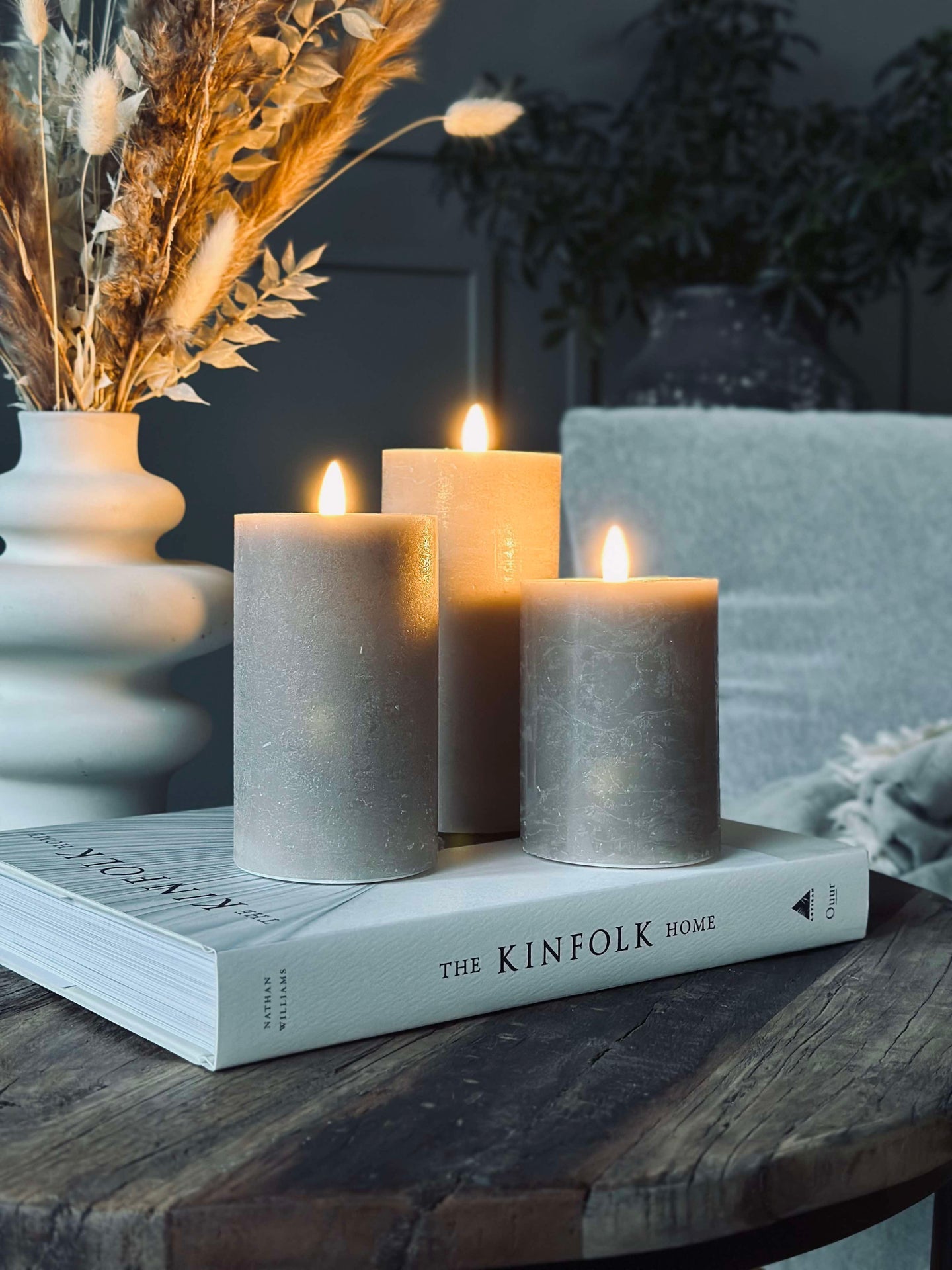 LED bloklys / Sand – 3 stk rustikke lys