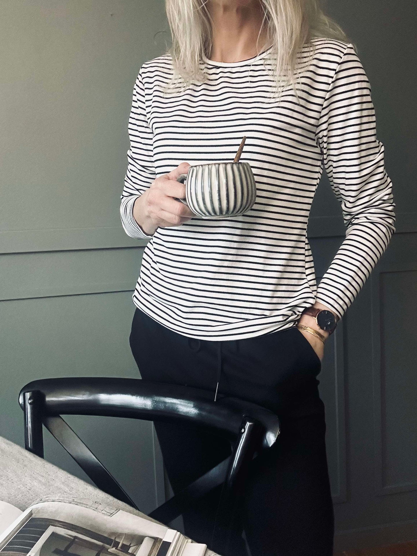 Bluse Christel strib - Svart / Krem