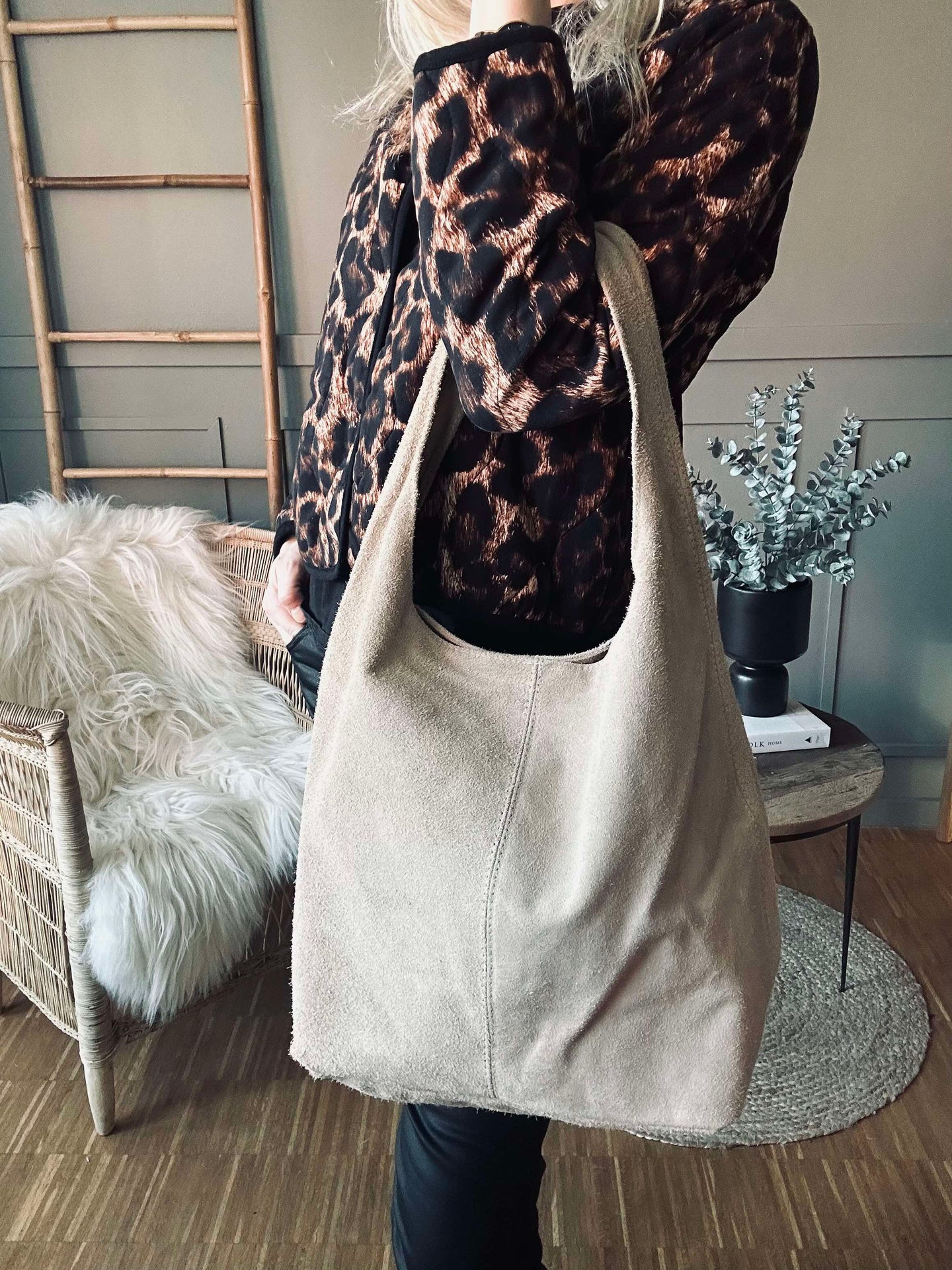 Shopper Beige Semsket skinn