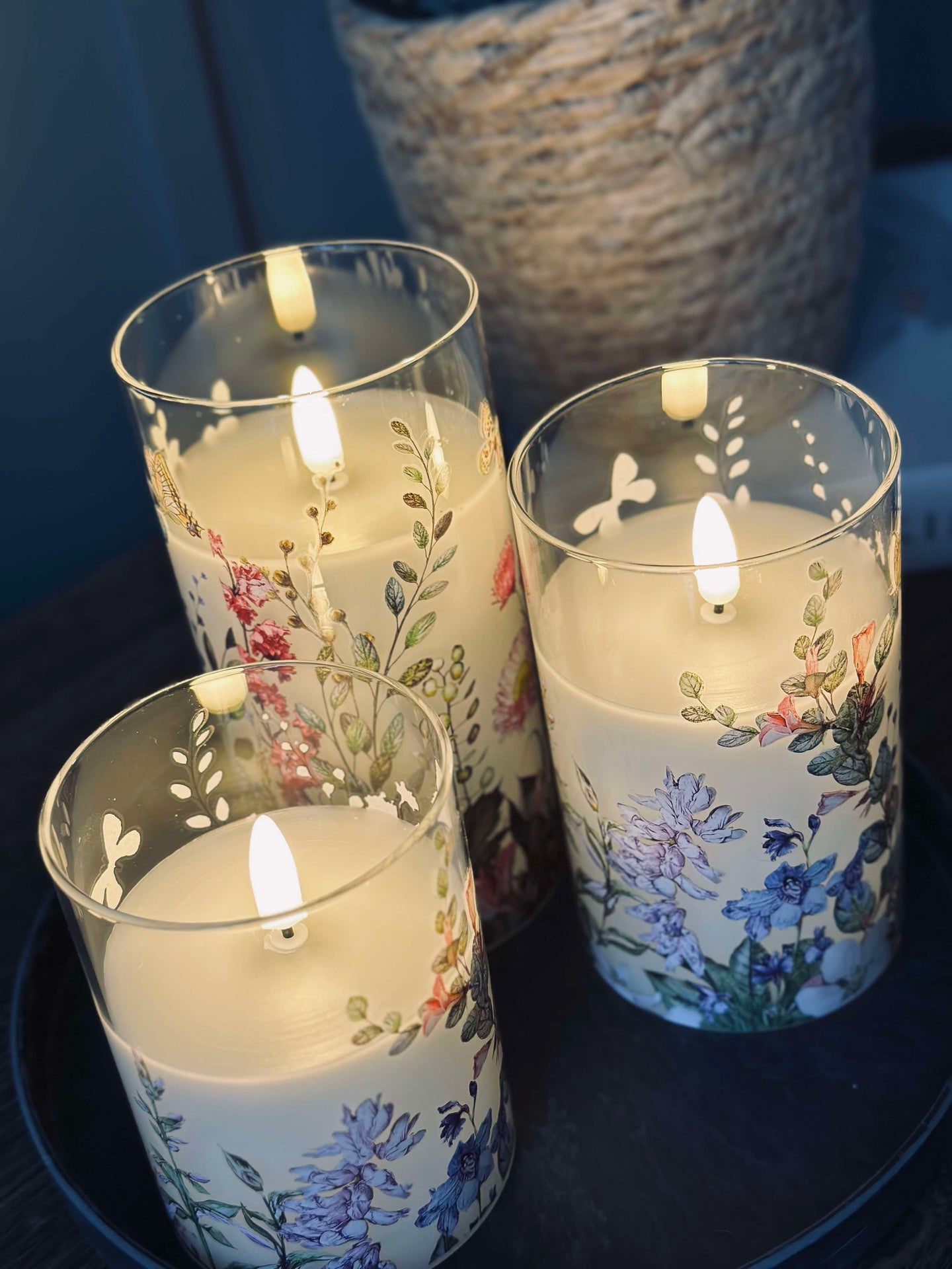 LED FLORA Cylinder – Sett med 3 stk. og fjernkontroll