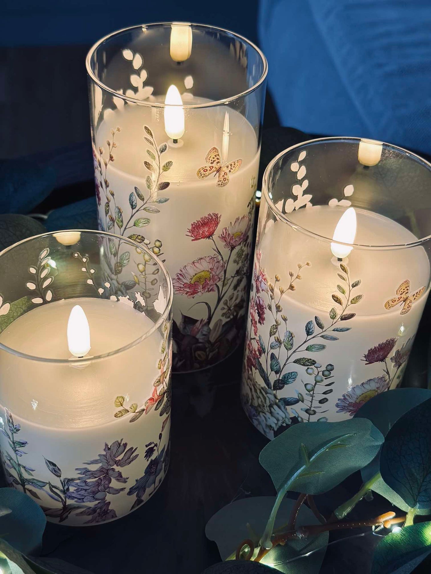 LED FLORA Cylinder – Sett med 3 stk. og fjernkontroll