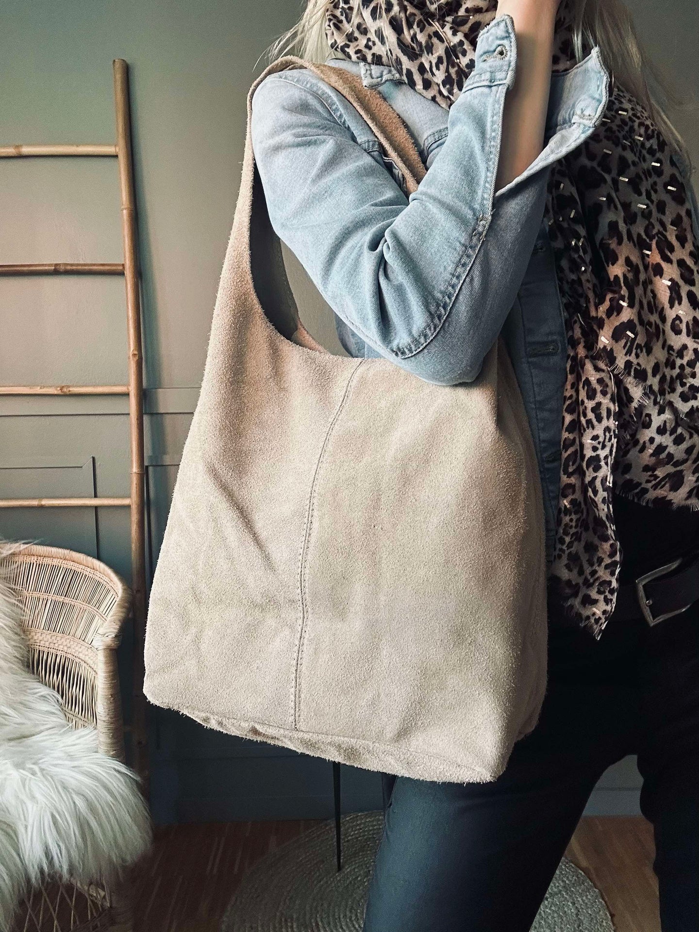 Shopper Beige Semsket skinn