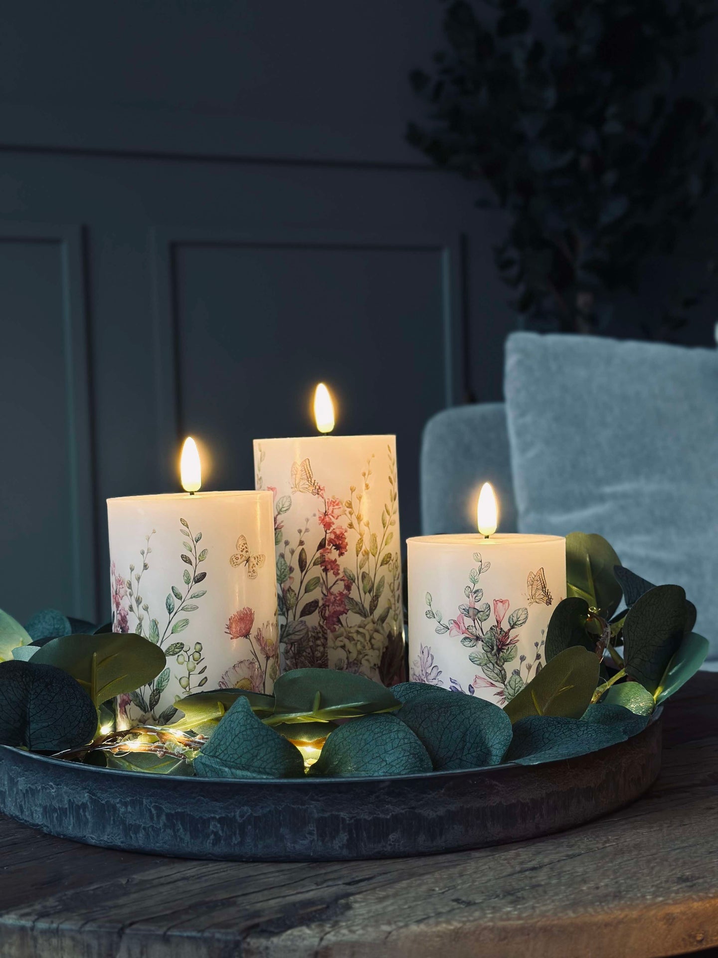 LED blokklys FLORA – Sett med 3 stk og fjernkontroll