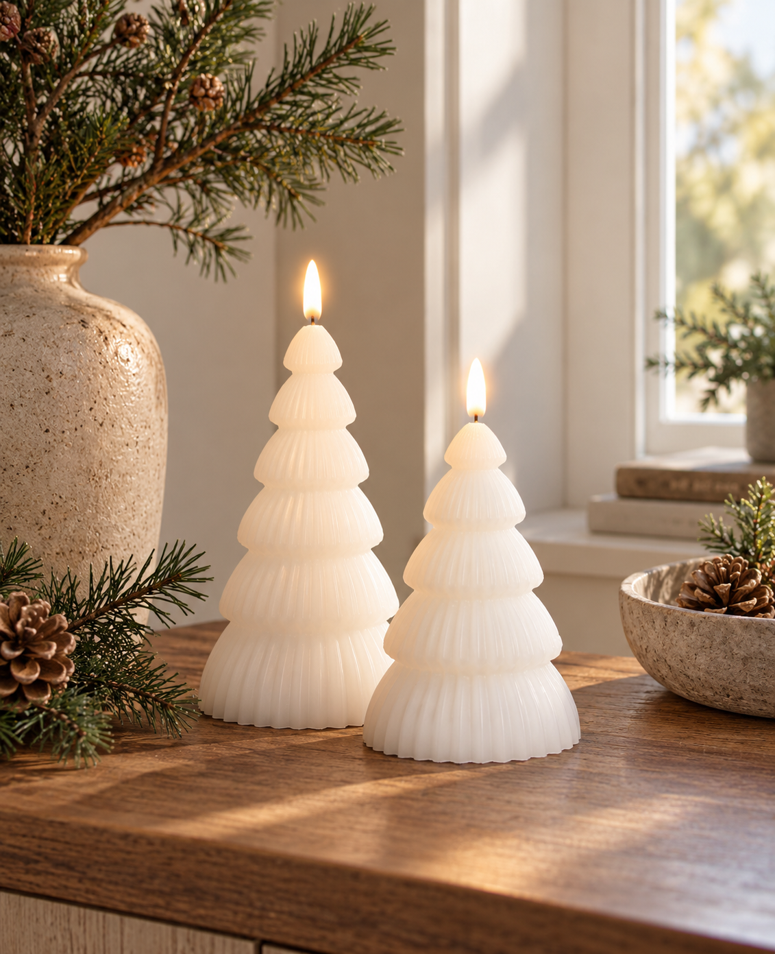 Juletre med LED-lys - Sett med 2 stk. Hvit