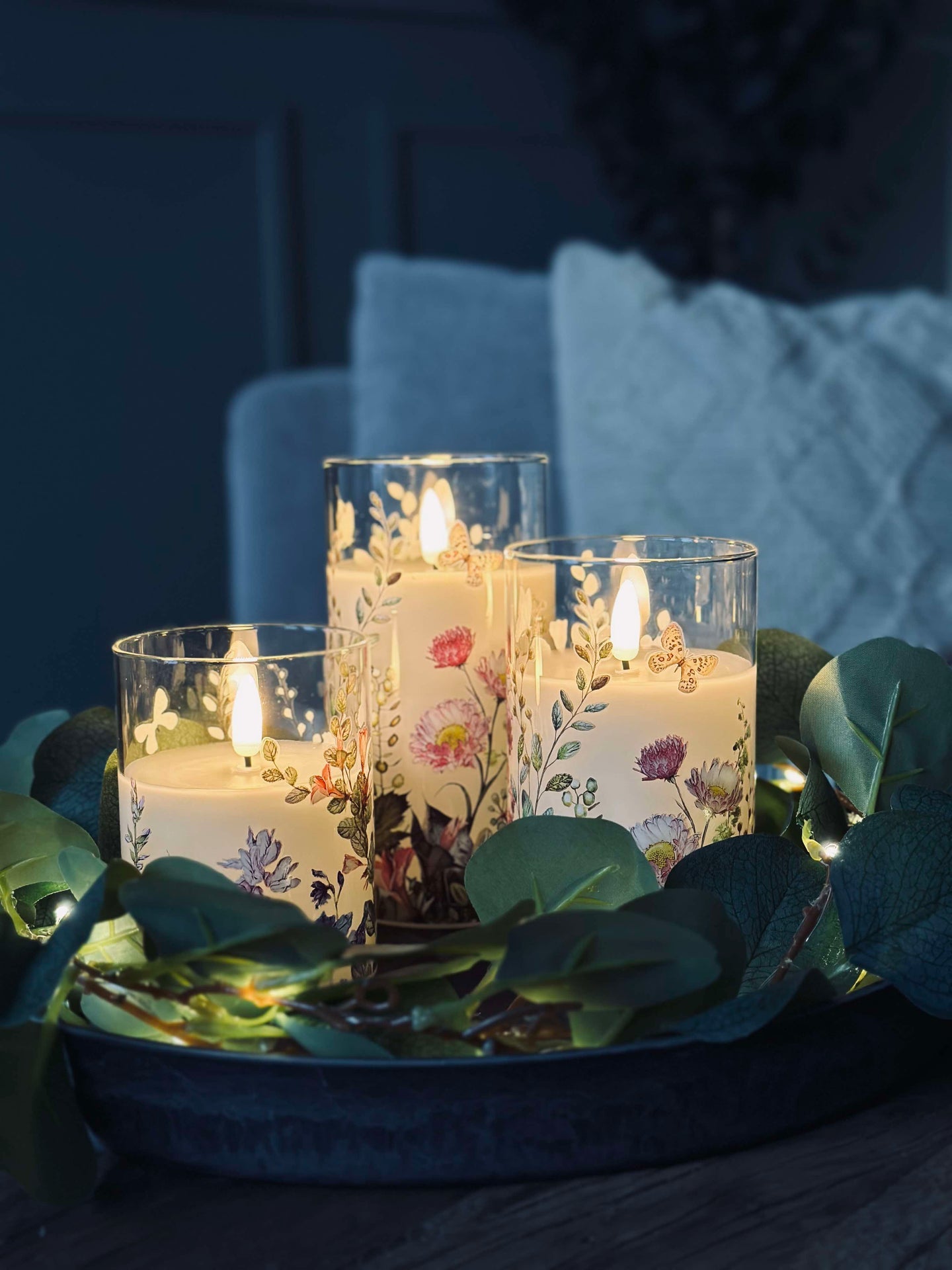 LED FLORA Cylinder – Sett med 3 stk. og fjernkontroll