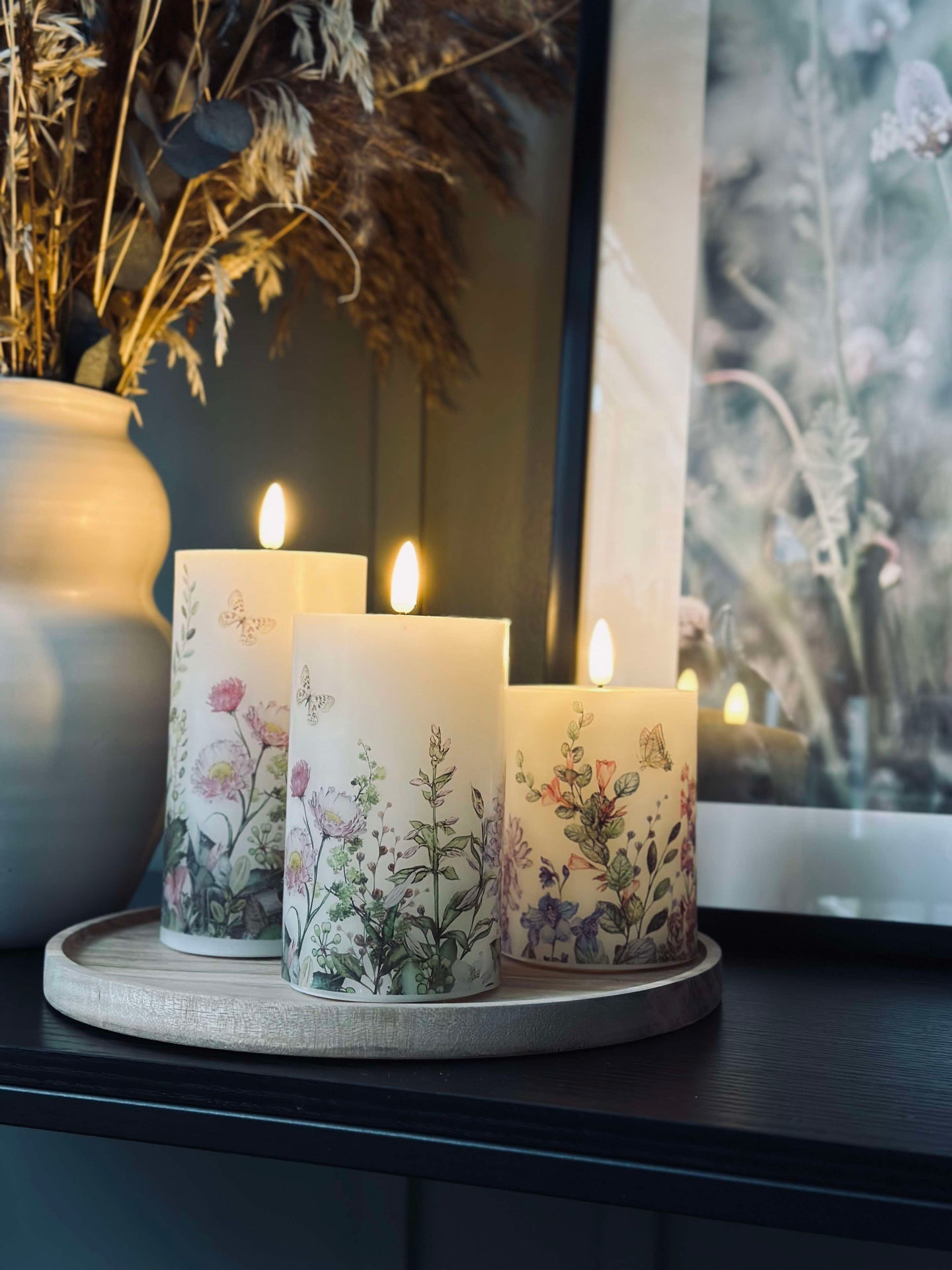 LED blokklys FLORA – Sett med 3 stk og fjernkontroll