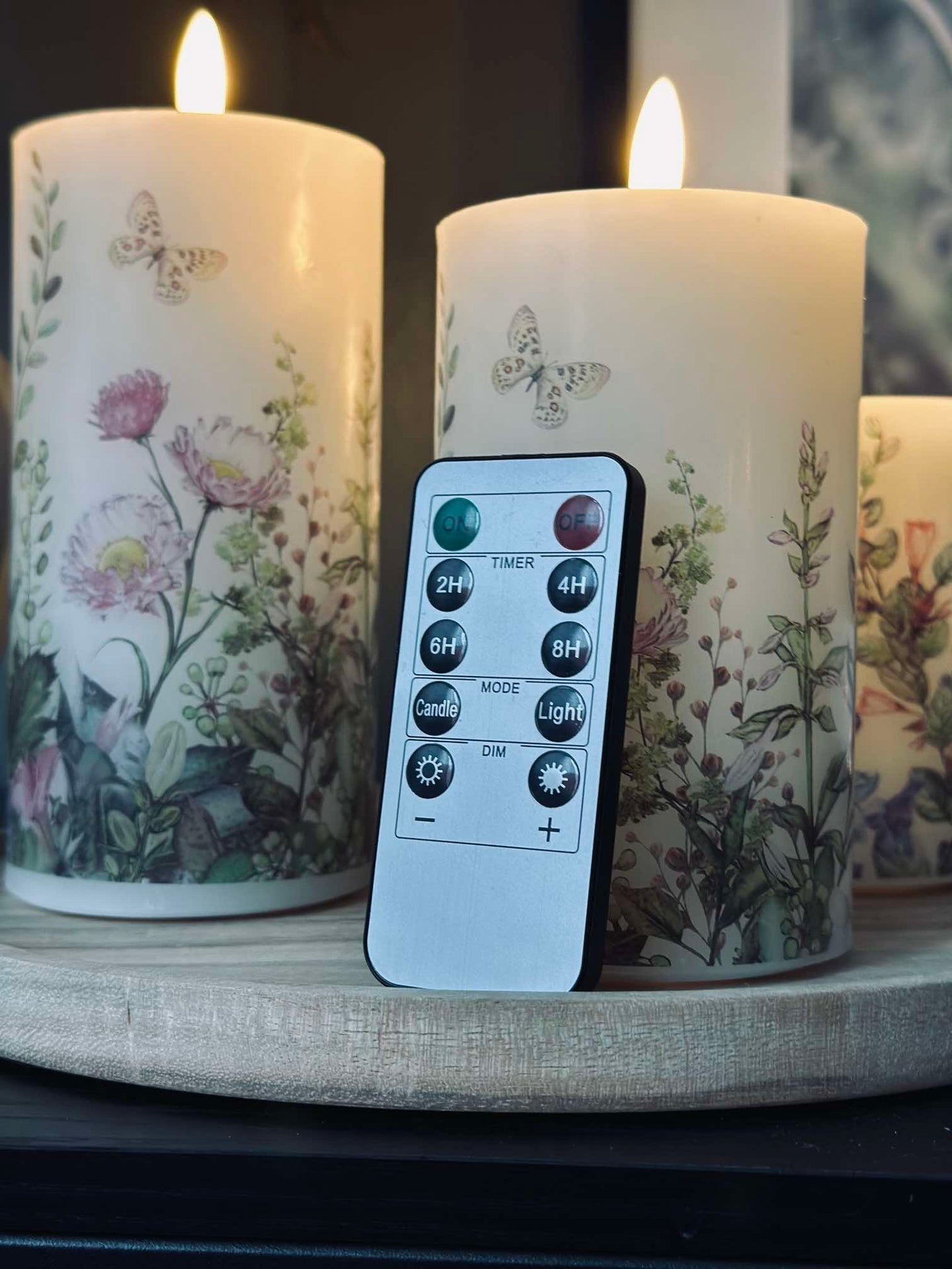 LED blokklys FLORA – Sett med 3 stk og fjernkontroll