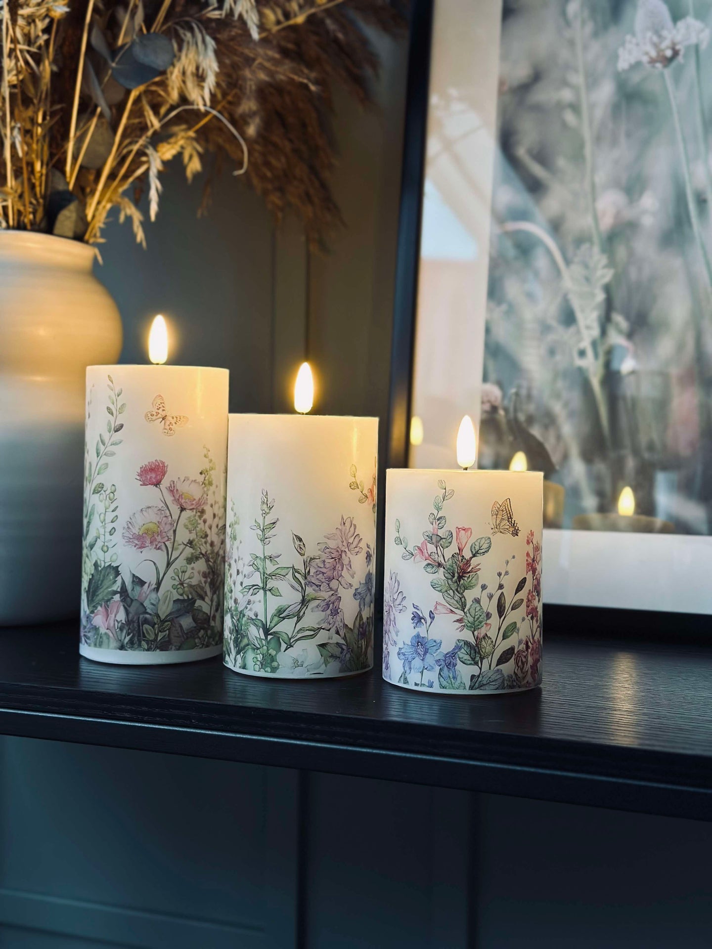 LED blokklys FLORA – Sett med 3 stk og fjernkontroll