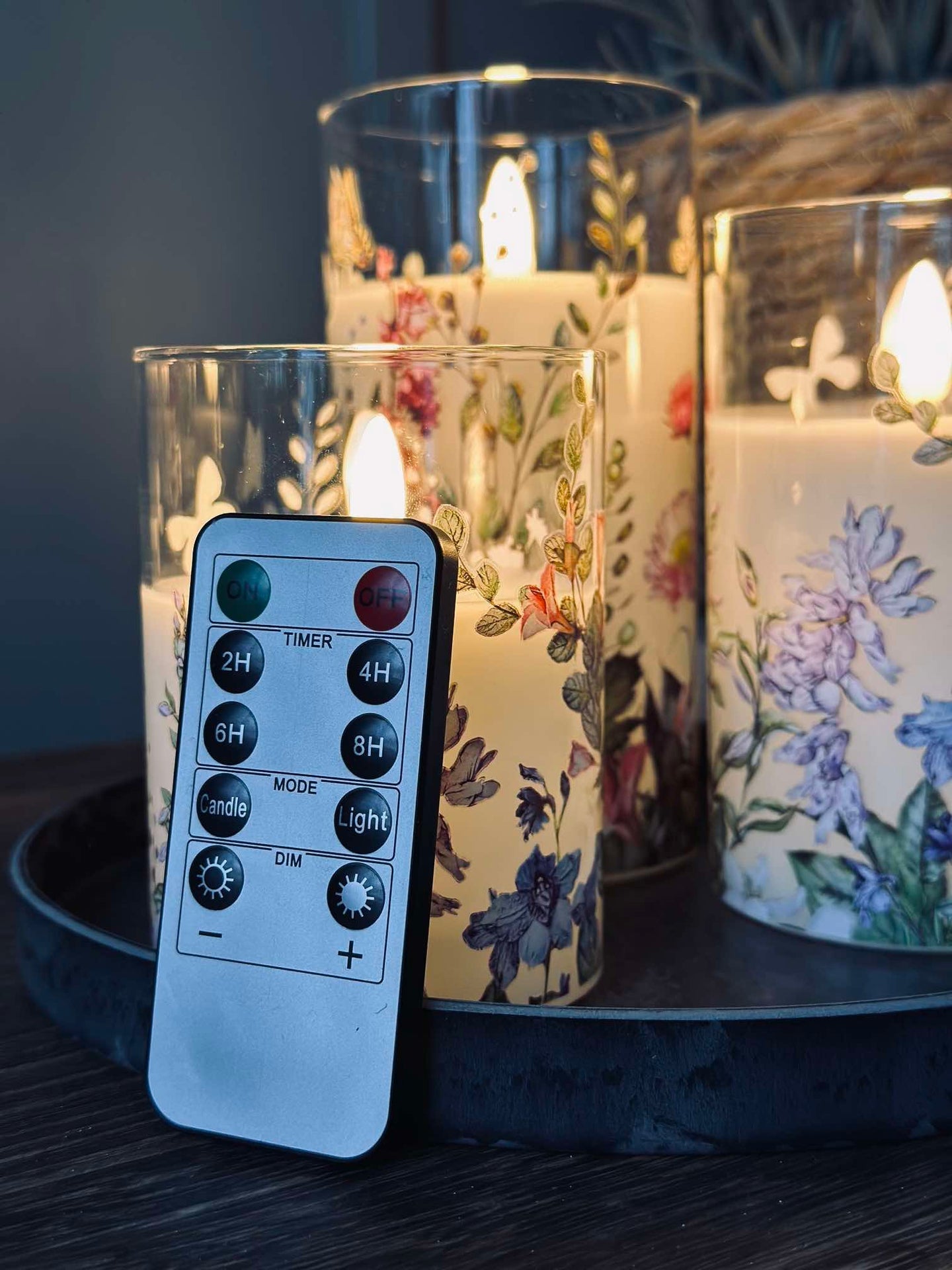 LED FLORA Cylinder – Sett med 3 stk. og fjernkontroll
