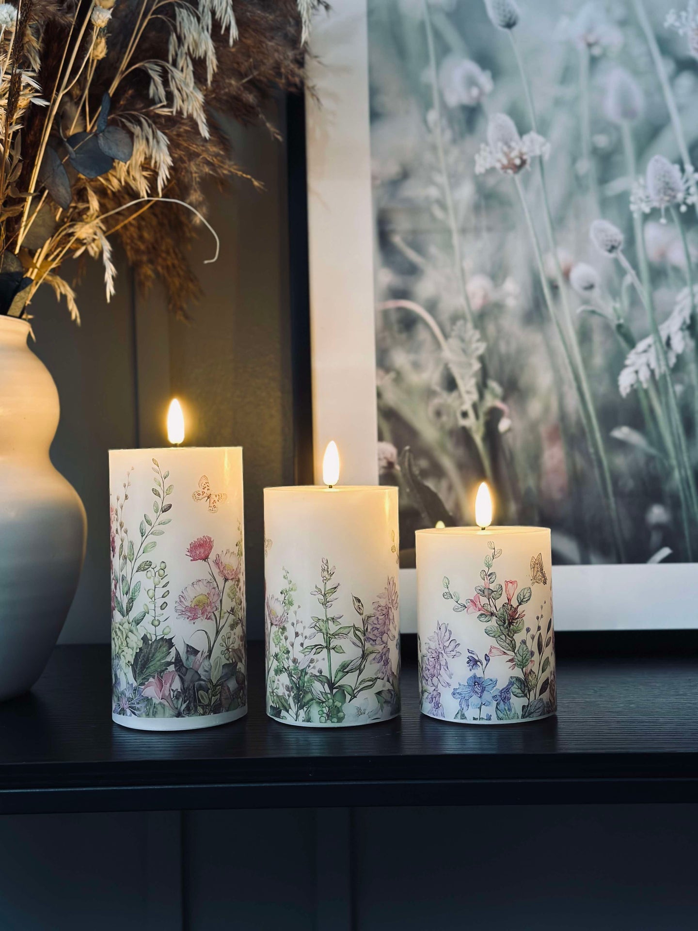 LED blokklys FLORA – Sett med 3 stk og fjernkontroll