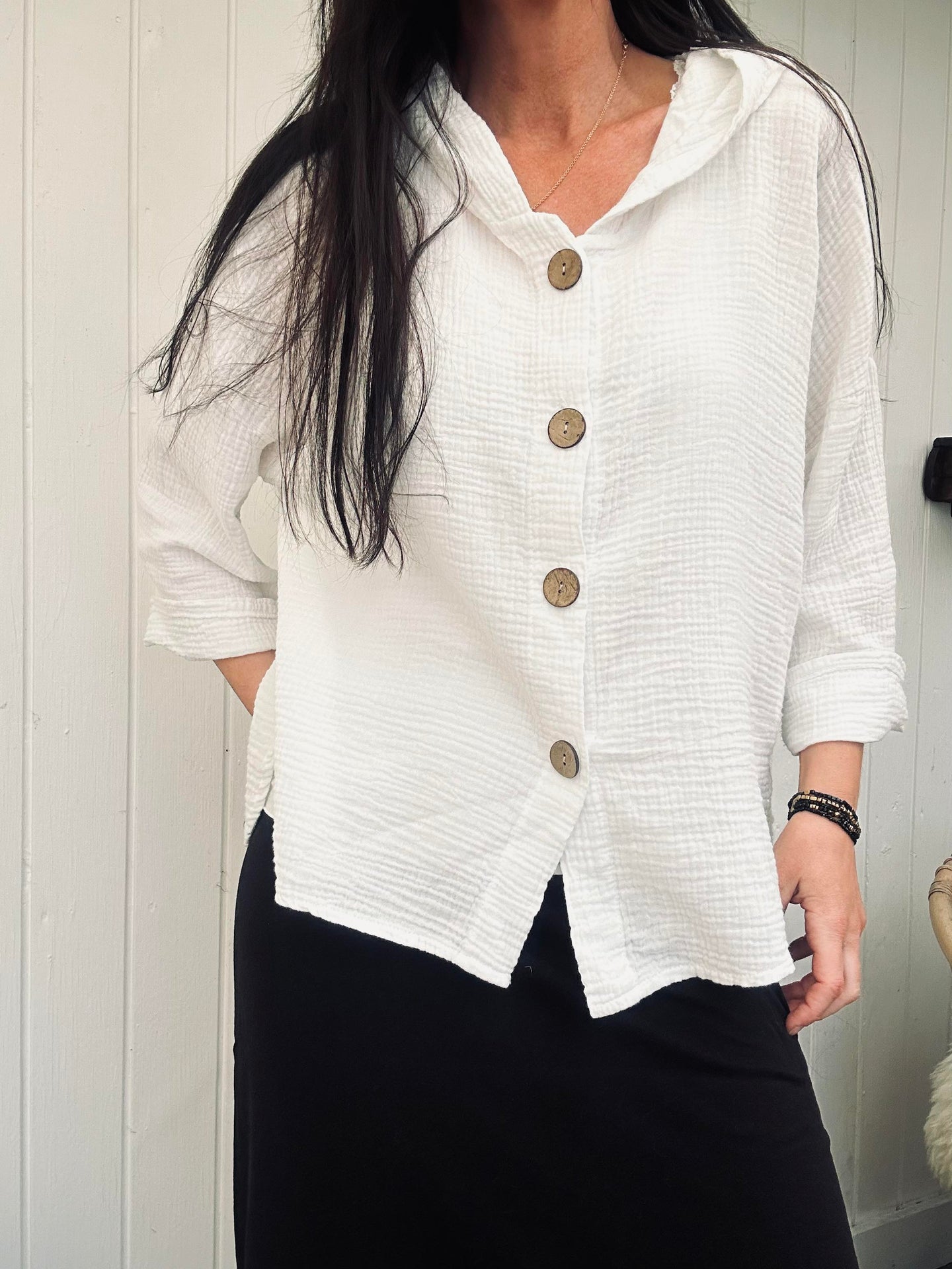 Cardigan i lett vaffelstrukturert bomull - White