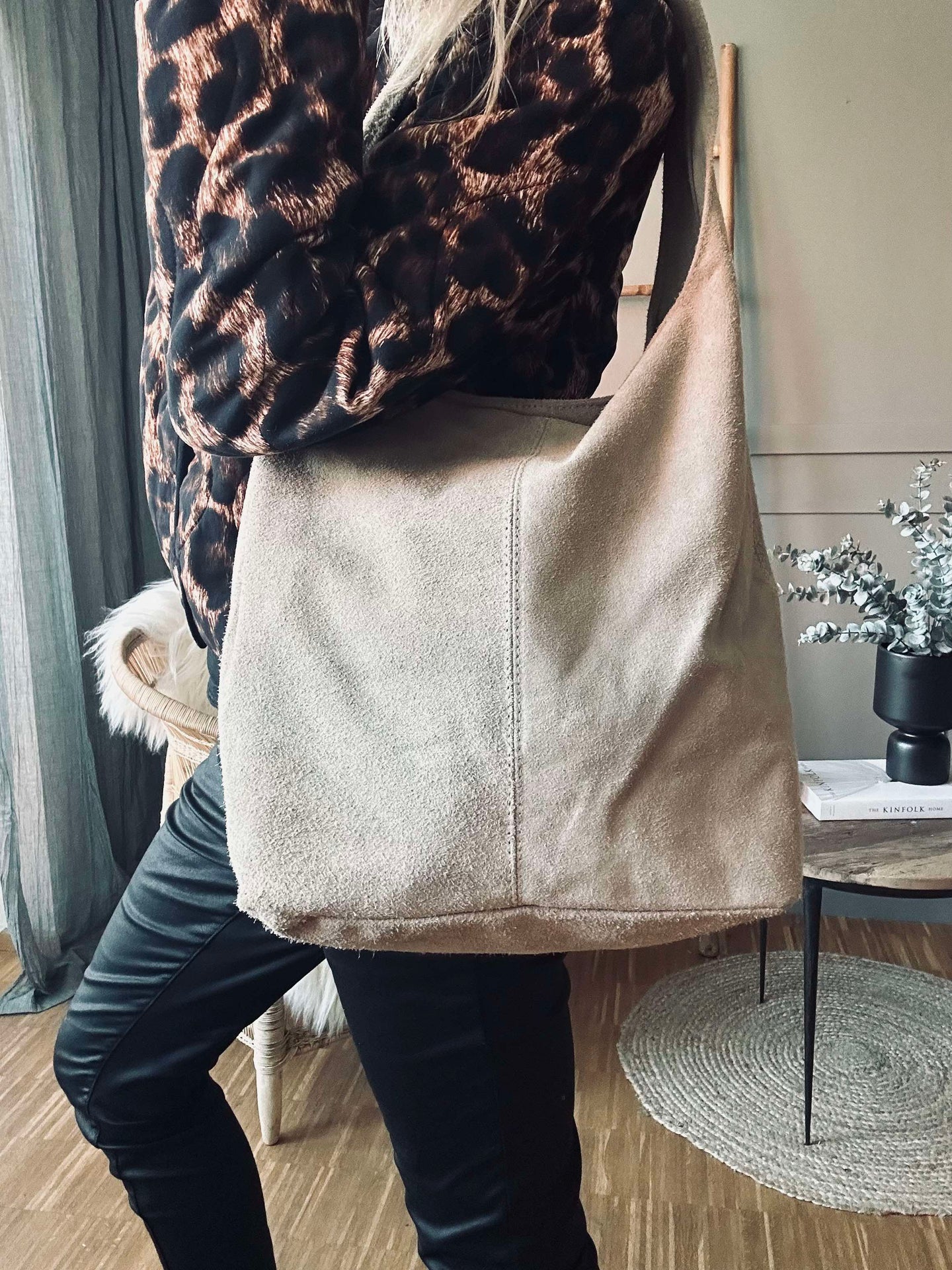 Shopper Beige Semsket skinn