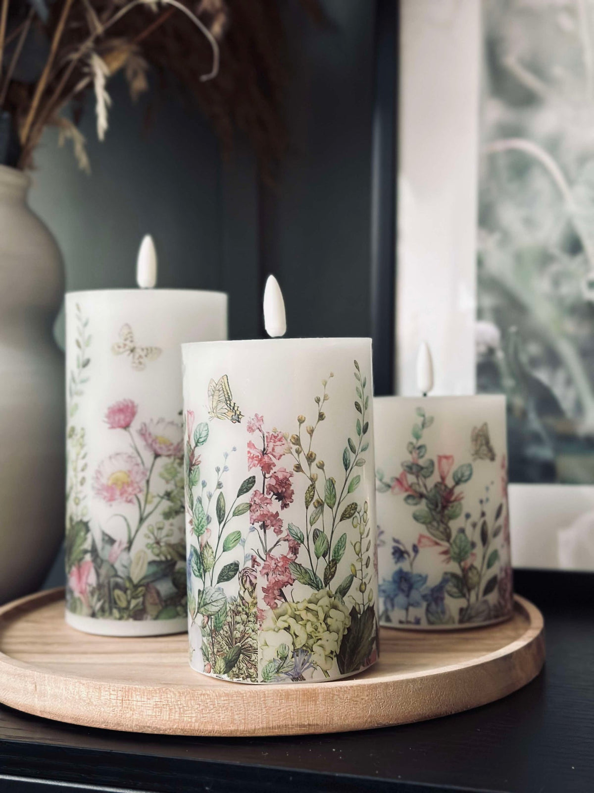 LED blokklys FLORA – Sett med 3 stk og fjernkontroll