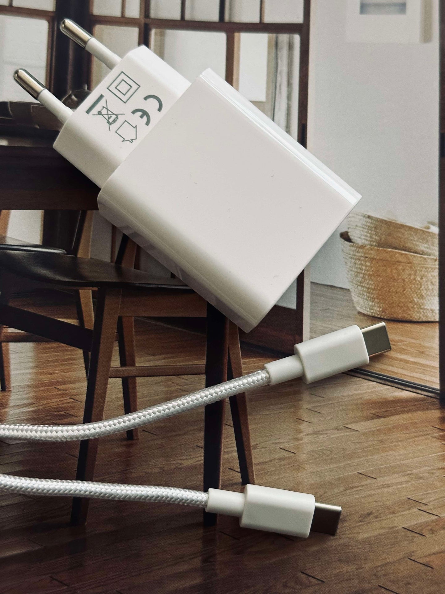Lader USB-C + 1 m nylonkabel: USB-C til USB-C