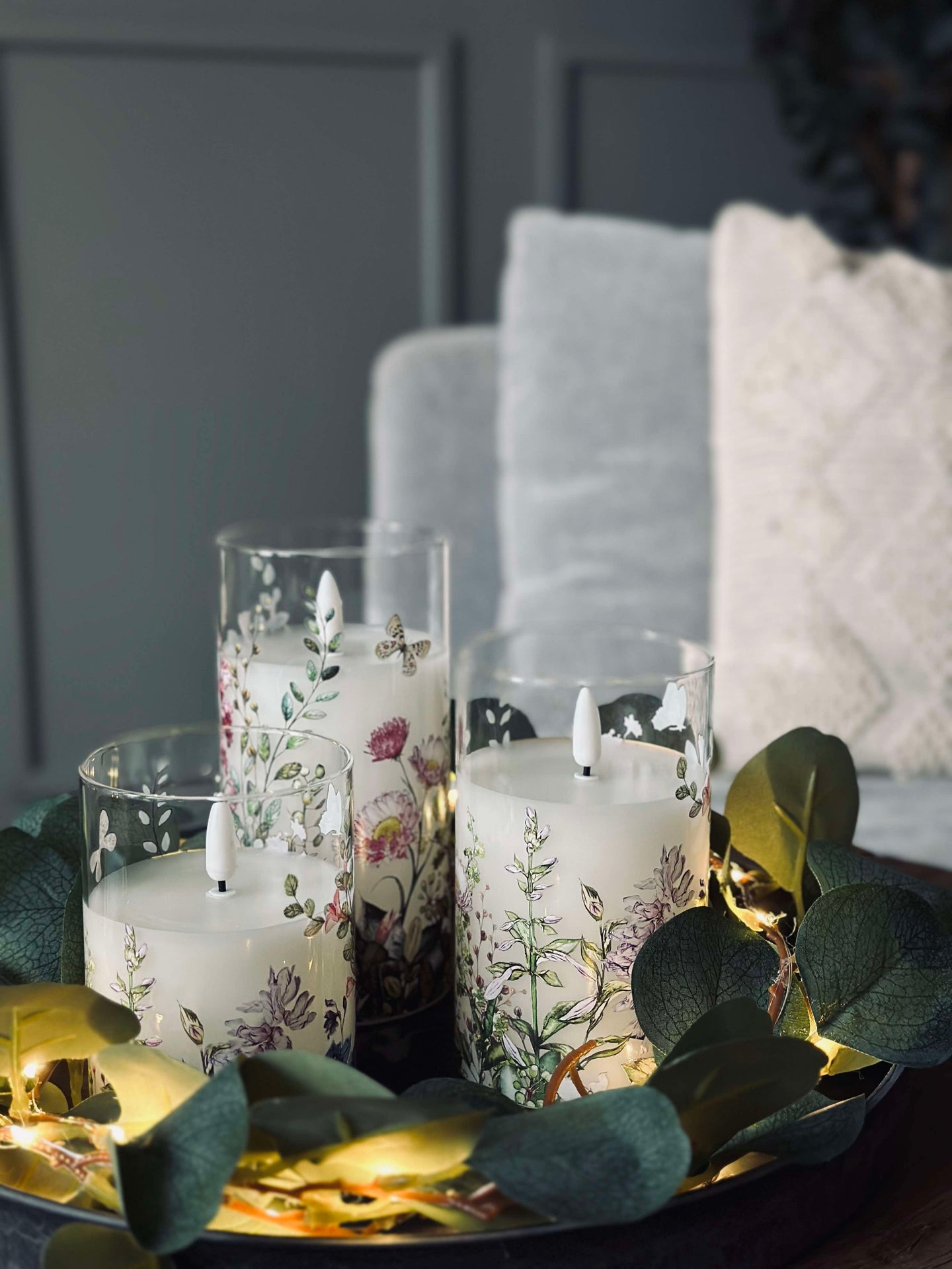 LED FLORA Cylinder – Sett med 3 stk. og fjernkontroll