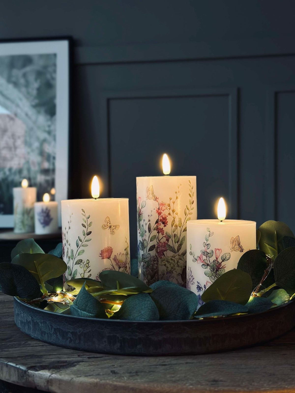 LED blokklys FLORA – Sett med 3 stk og fjernkontroll