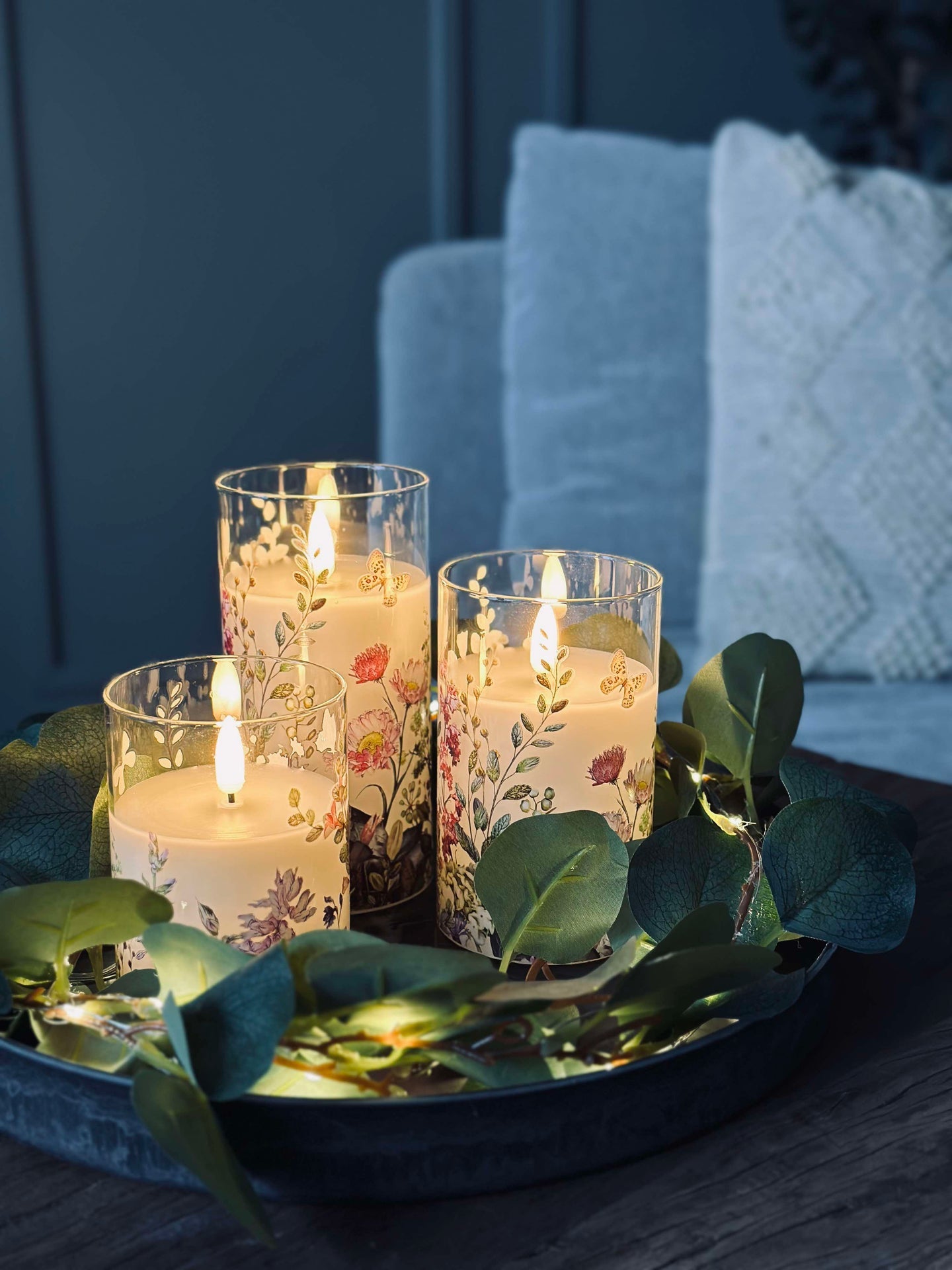LED FLORA Cylinder – Sett med 3 stk. og fjernkontroll
