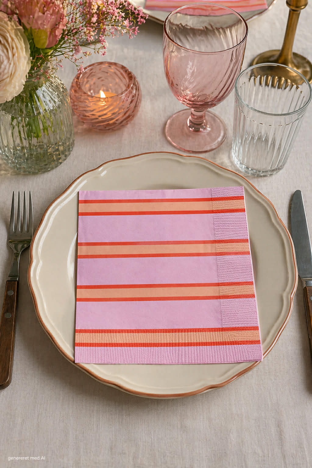 Servietter oransje stripe - 20 stk