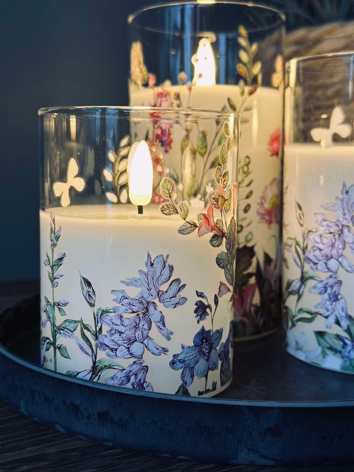 LED FLORA Cylinder – Sett med 3 stk. og fjernkontroll