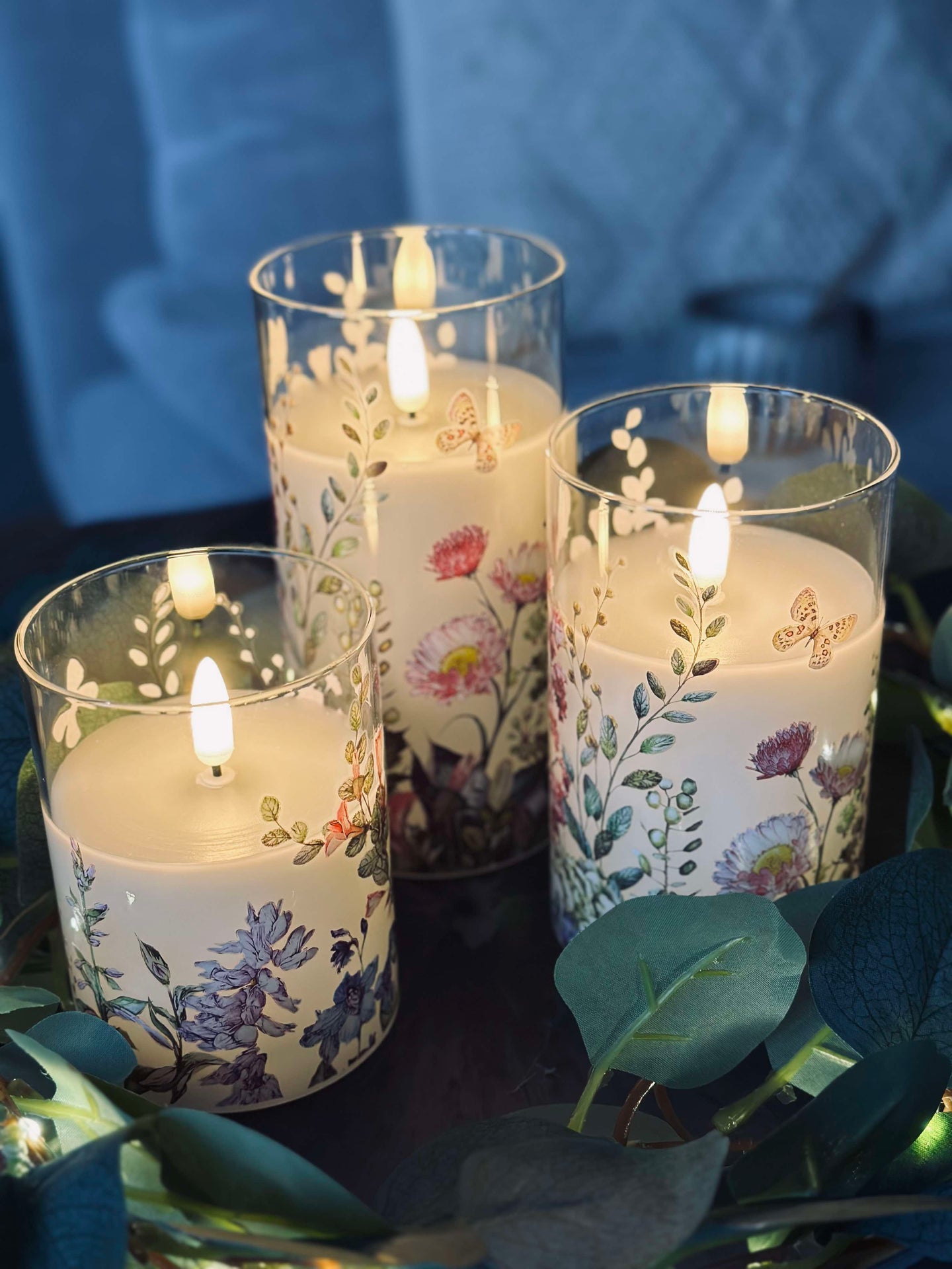 LED FLORA Cylinder – Sett med 3 stk. og fjernkontroll