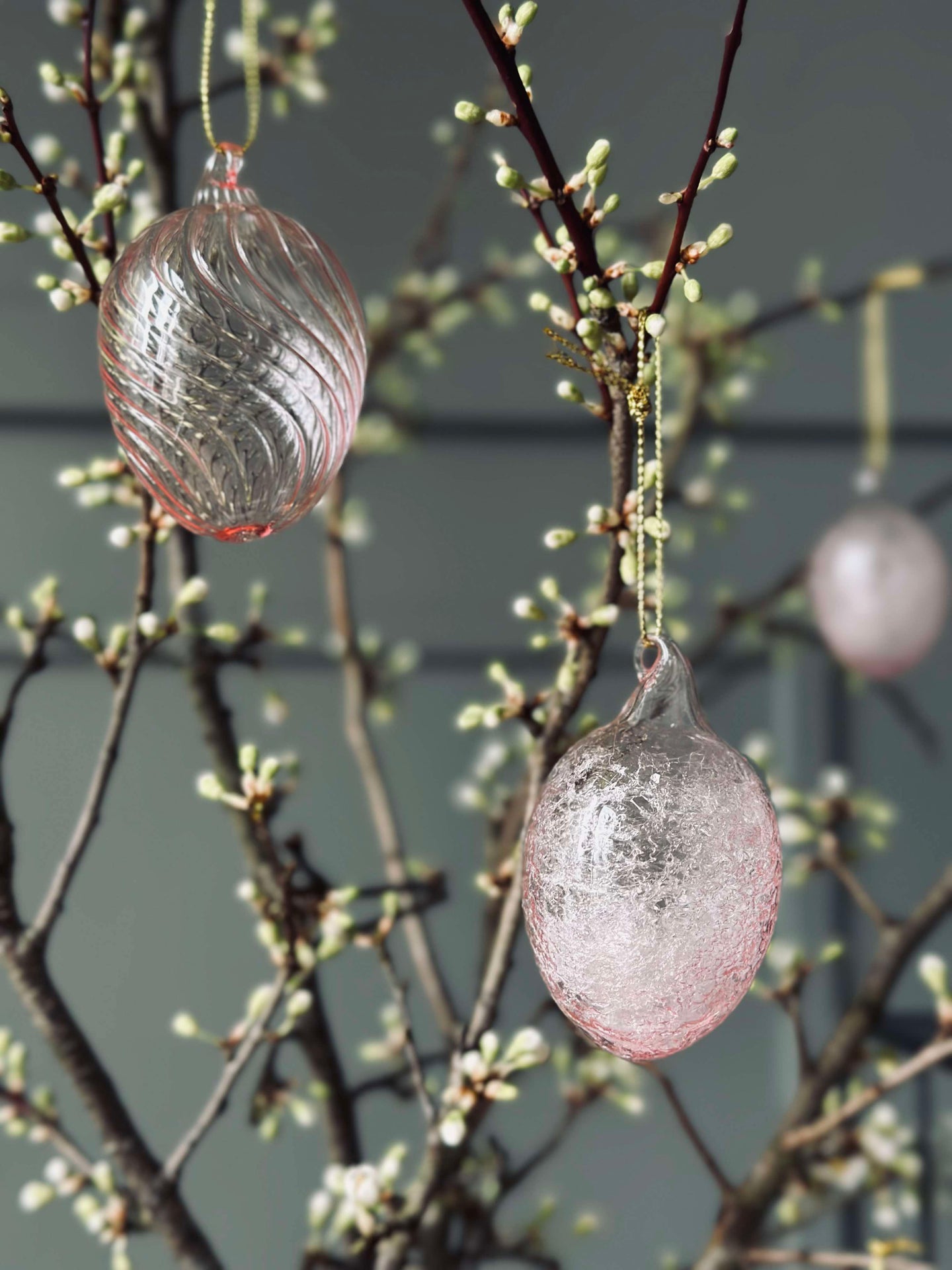 Oppheng Egg i glass m. striper - 3 stk. Rosa