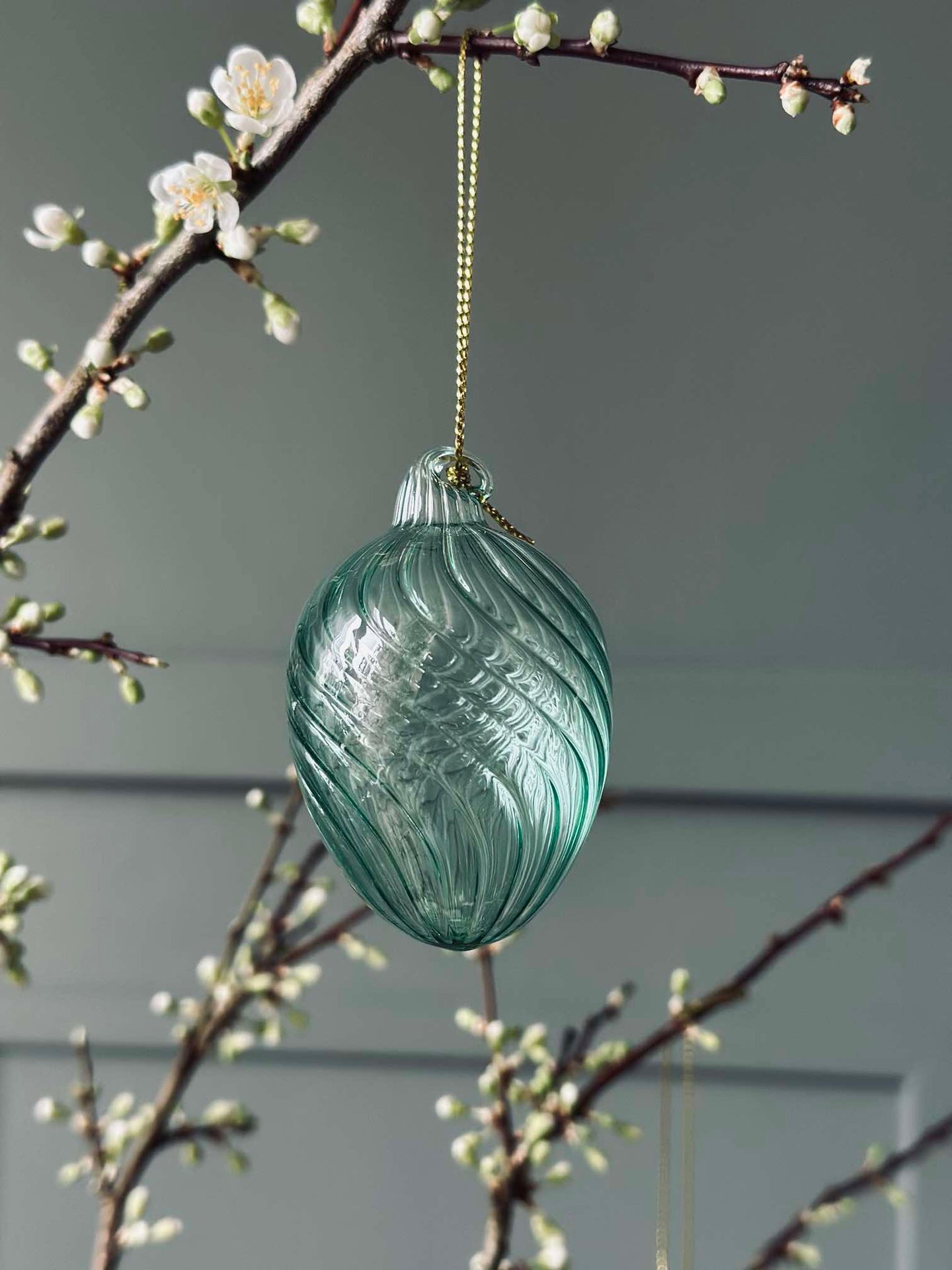 Oppheng Egg i glass m. striper - 3 stk. Grønn