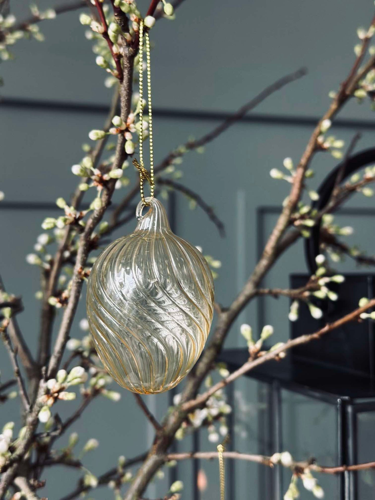 Oppheng Egg i glass m. striper - 3 stk. - Gul