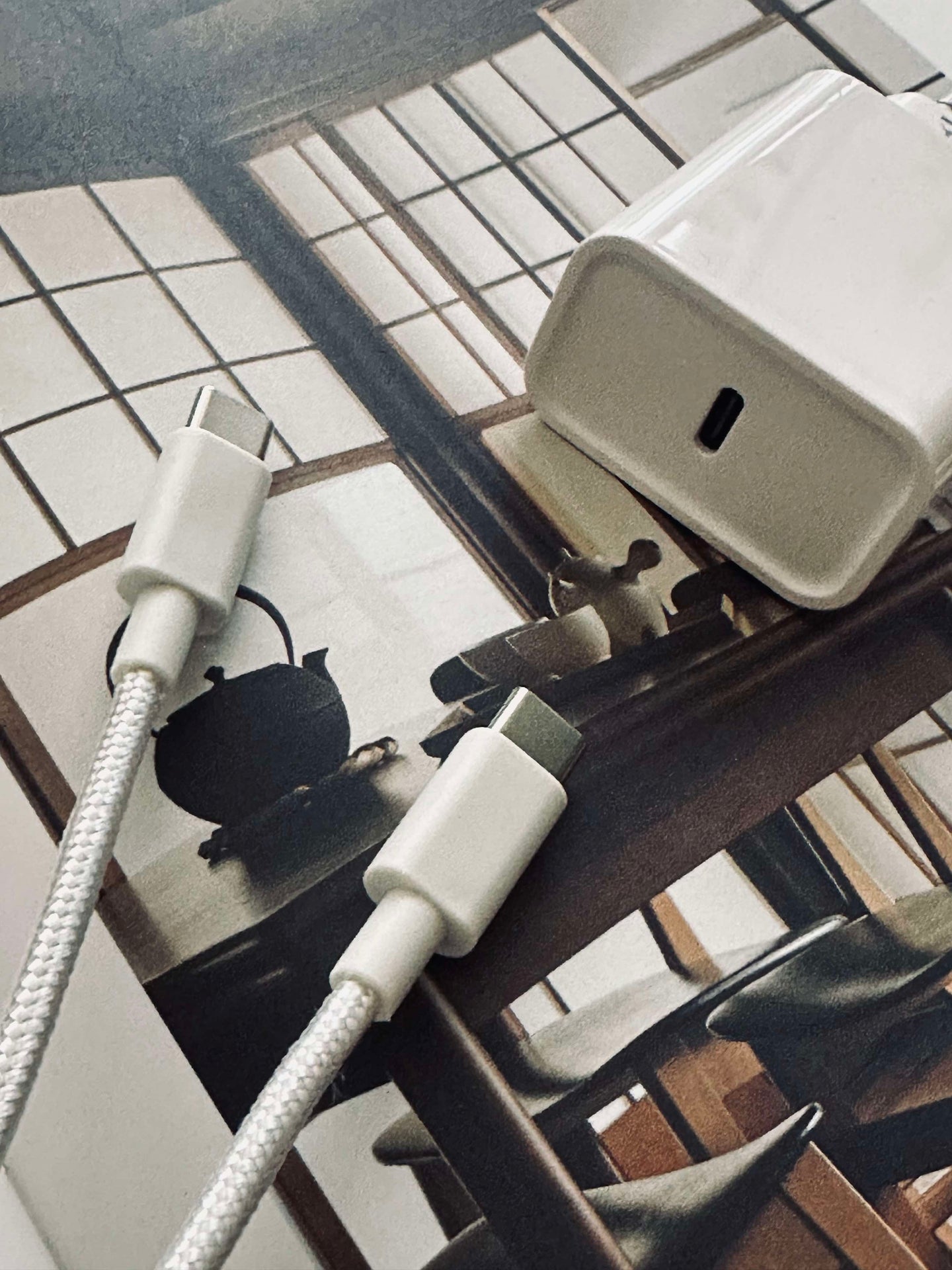 Lader USB C + 1 M Nylonkabel: USB C til USB C