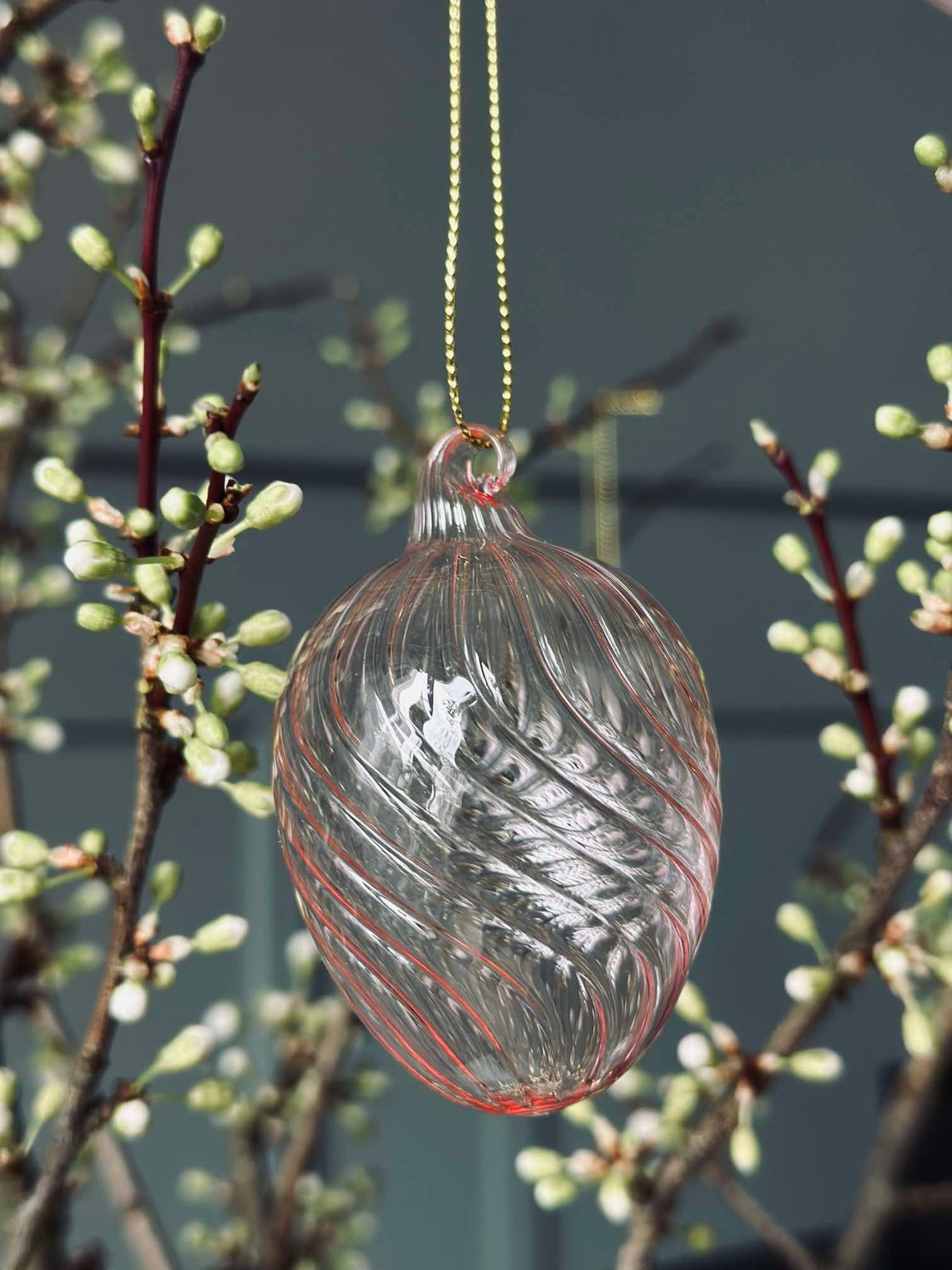 Oppheng Egg i glass m. striper - 3 stk. Rosa