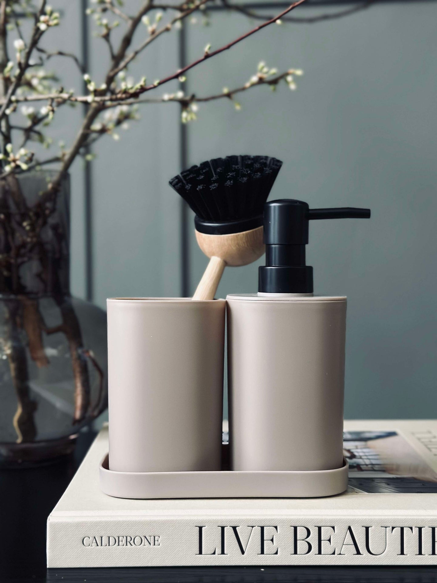Dispensersett i beige - Sett med 3 deler